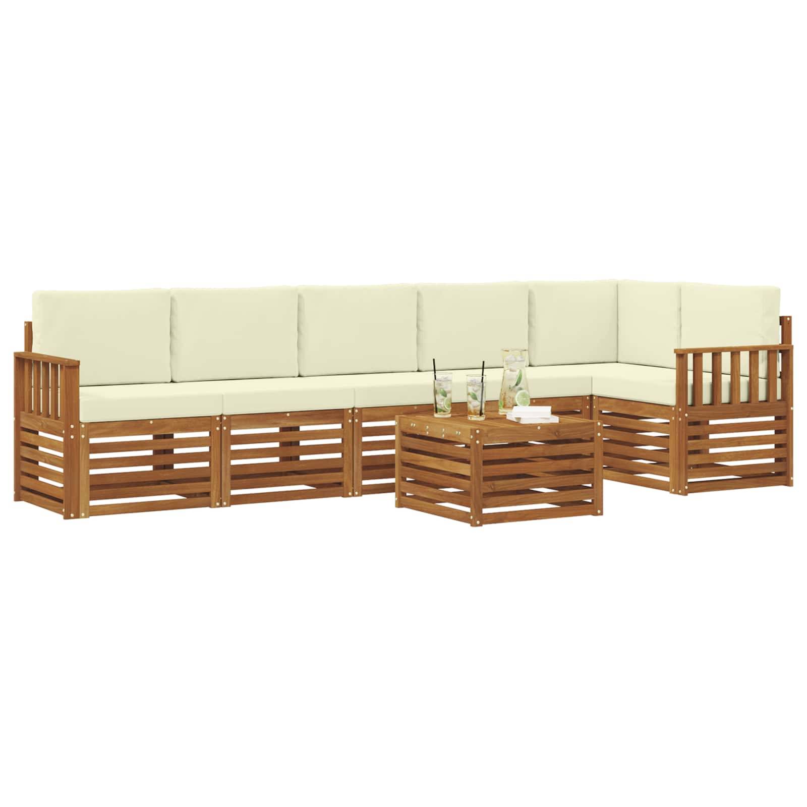 vidaXL Ecksofa Set mit Kissen 7 pcs Natur und Creme Massivholz Akazie