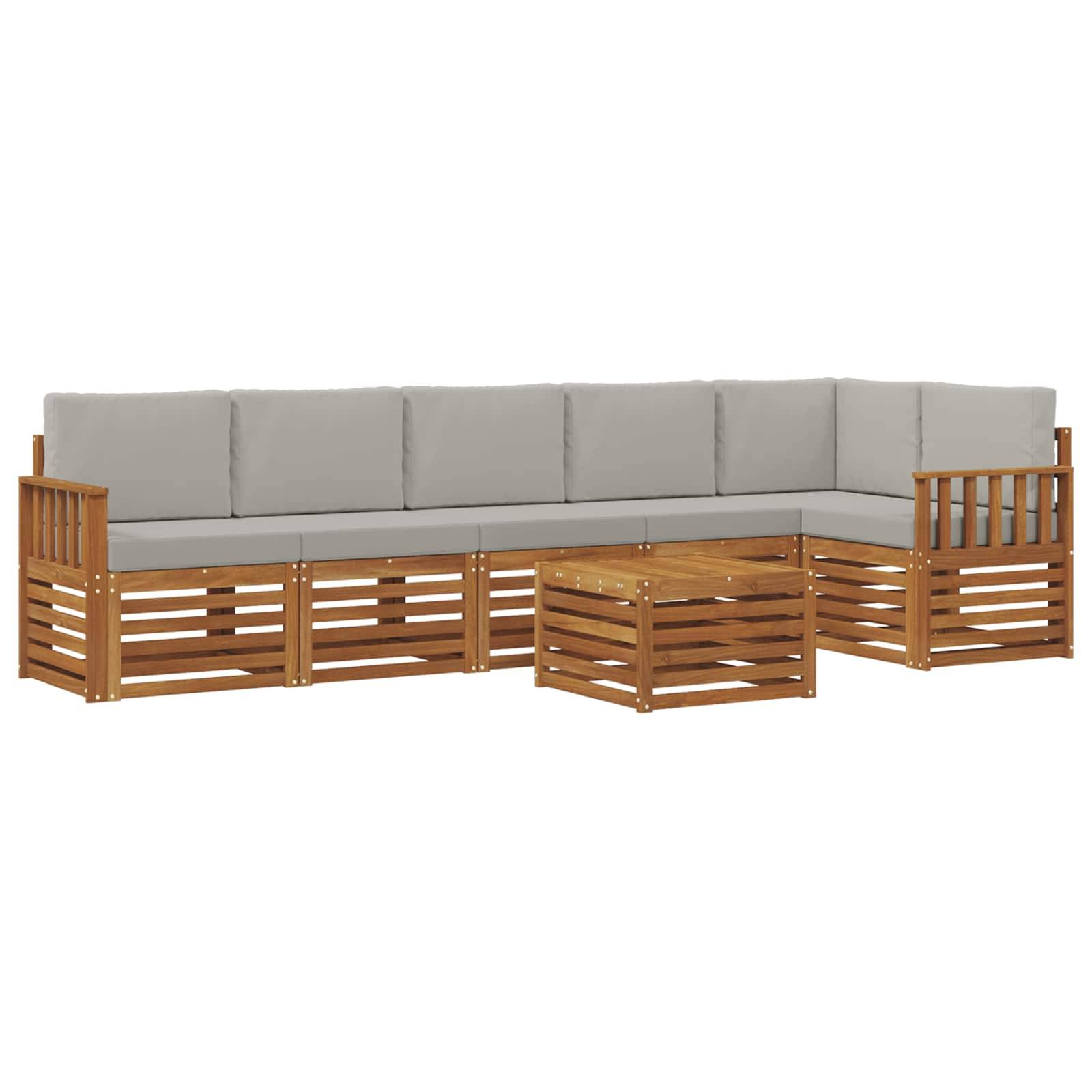 vidaXL Ecksofa Set 7 pcs Natürlich und Hellgrau Massivholz Akazie