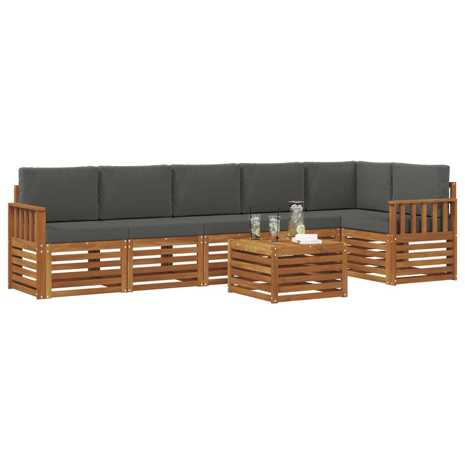 vidaXL Ecksofa Set 7 pcs Natur und Anthrazit Massivholz Akazie