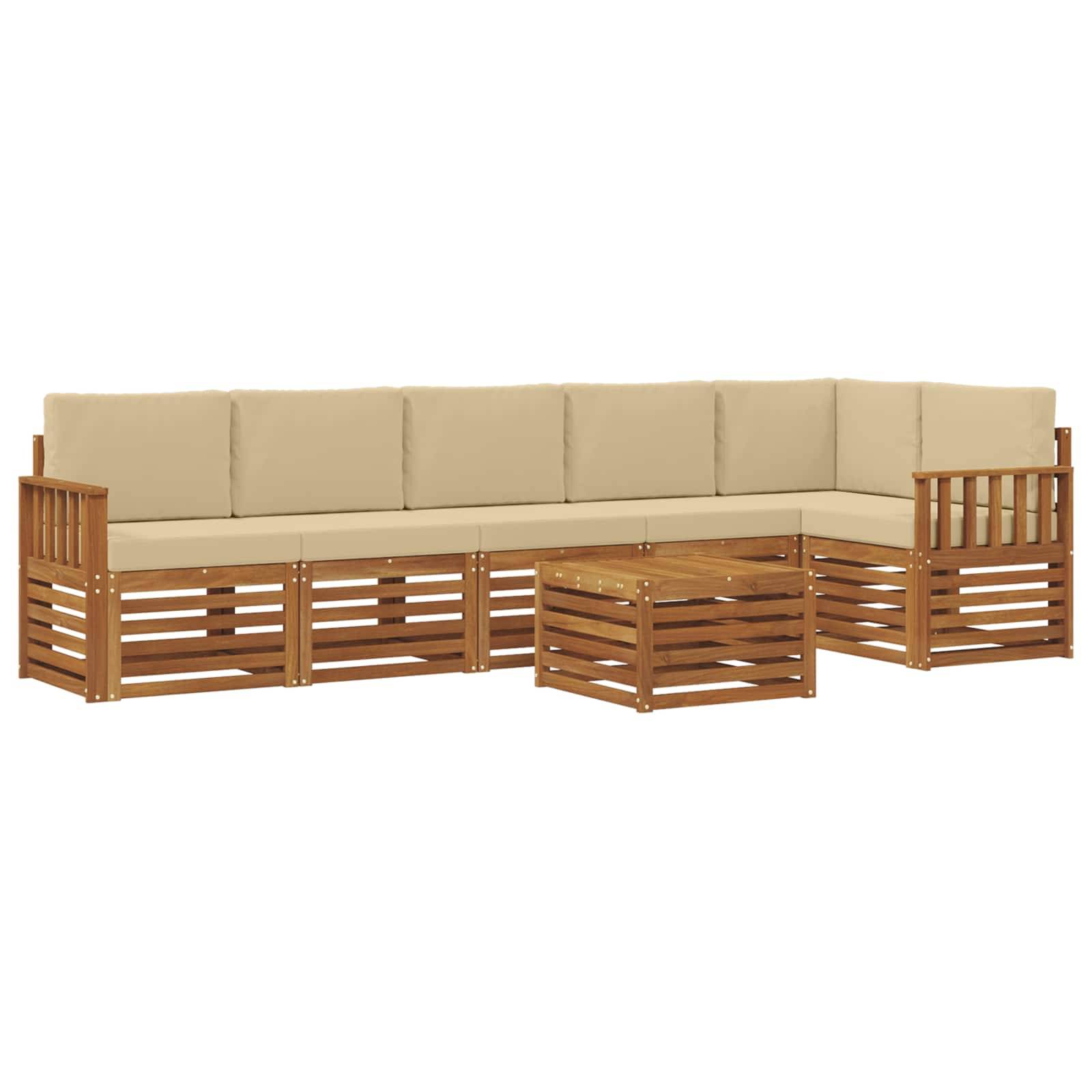 vidaXL Ecksofa Set mit Kissen 7 pcs Natur und Beige Massivholz Akazie