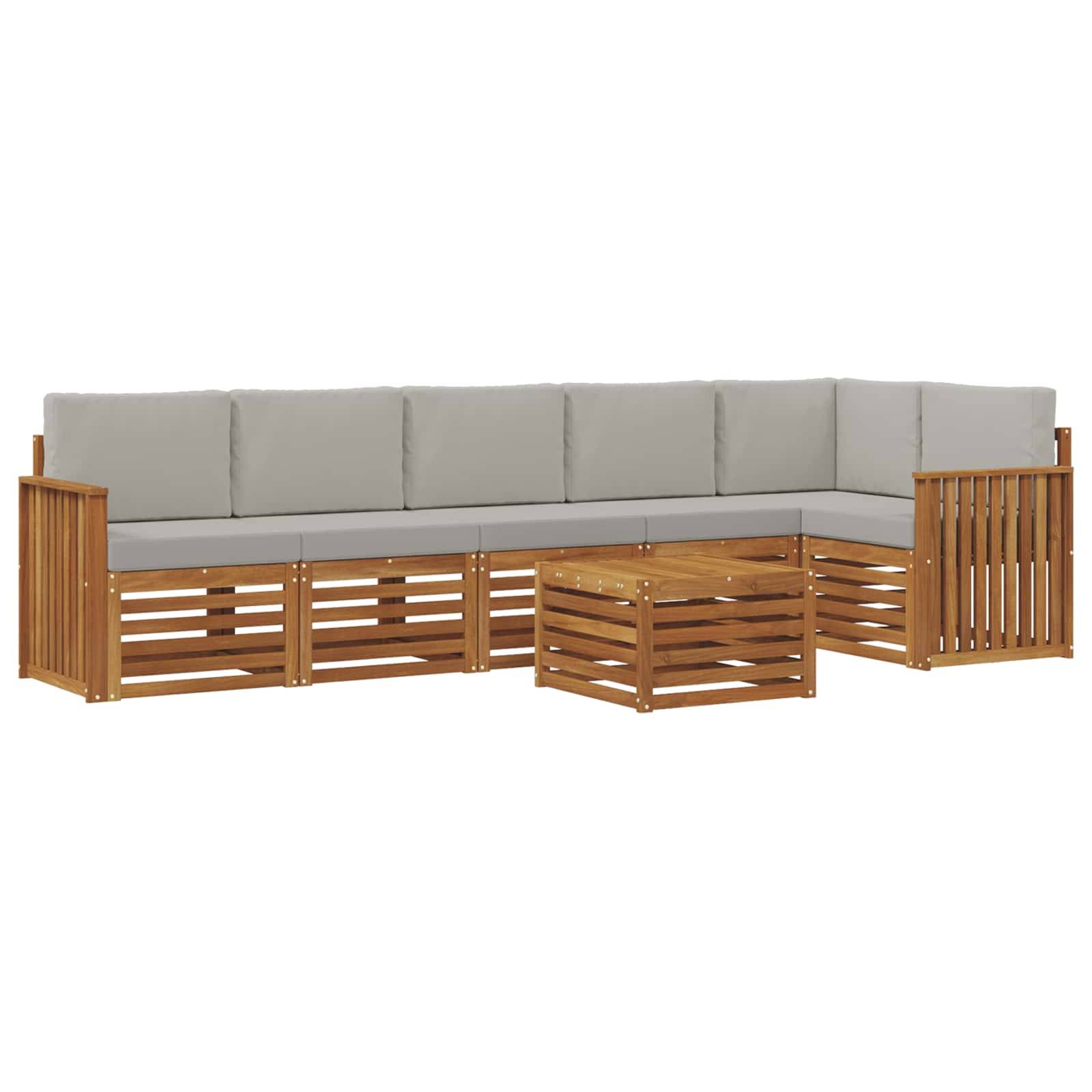 vidaXL Ecksofa Set 7 pcs Natürlich und Hellgrau Massivholz Akazie