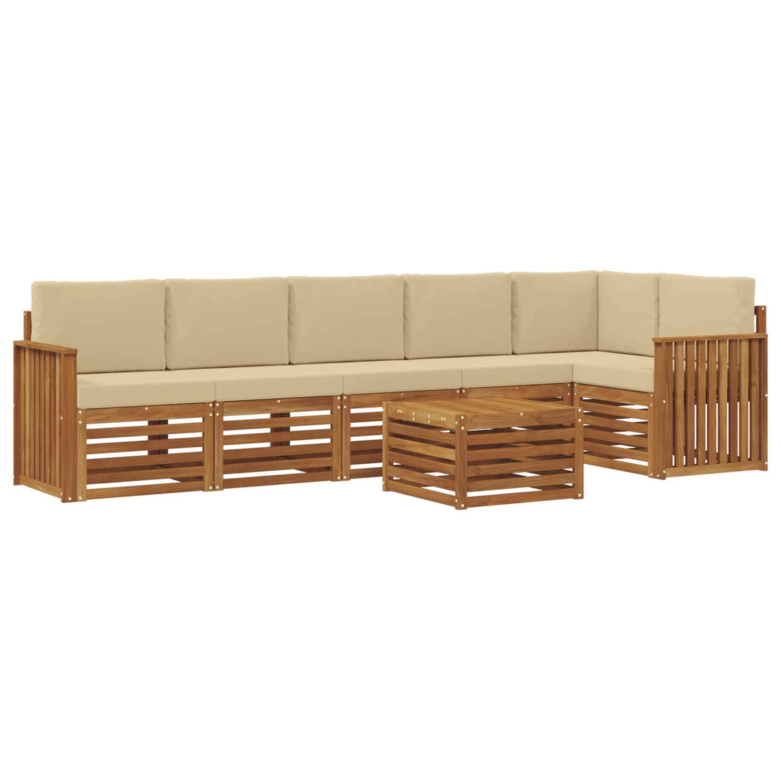 vidaXL Ecksofa Set mit Kissen 7 pcs Natur und Beige Massivholz Akazie