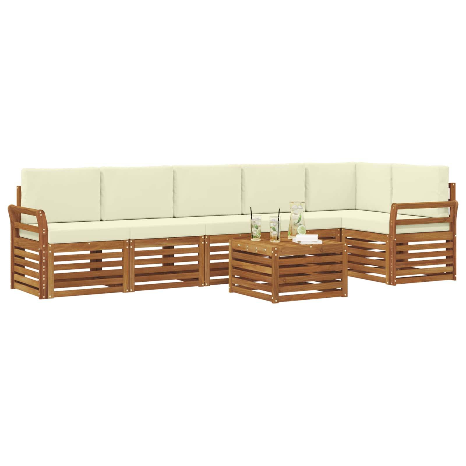 vidaXL Ecksofa Set mit Kissen 7 pcs Natur und Creme Massivholz Akazie
