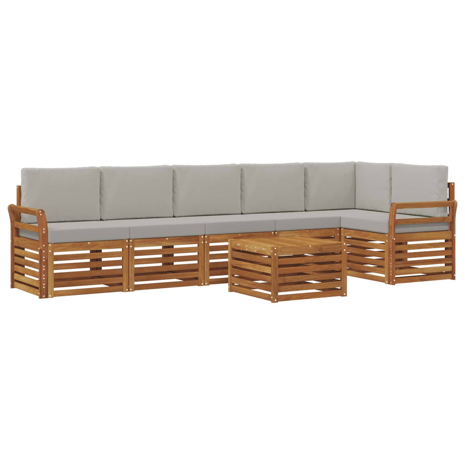 vidaXL Ecksofa Set 7 pcs Natürlich und Hellgrau Massivholz Akazie