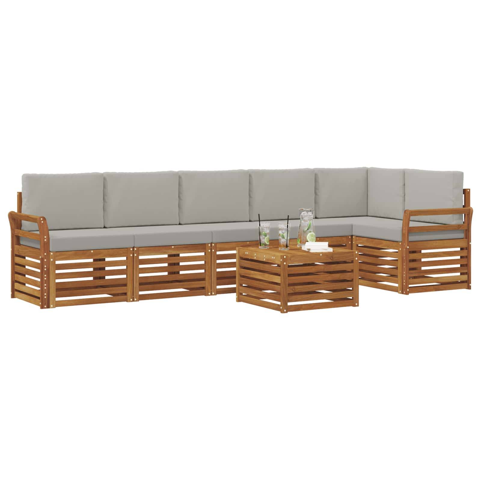 vidaXL Ecksofa Set 7 pcs Natürlich und Hellgrau Massivholz Akazie