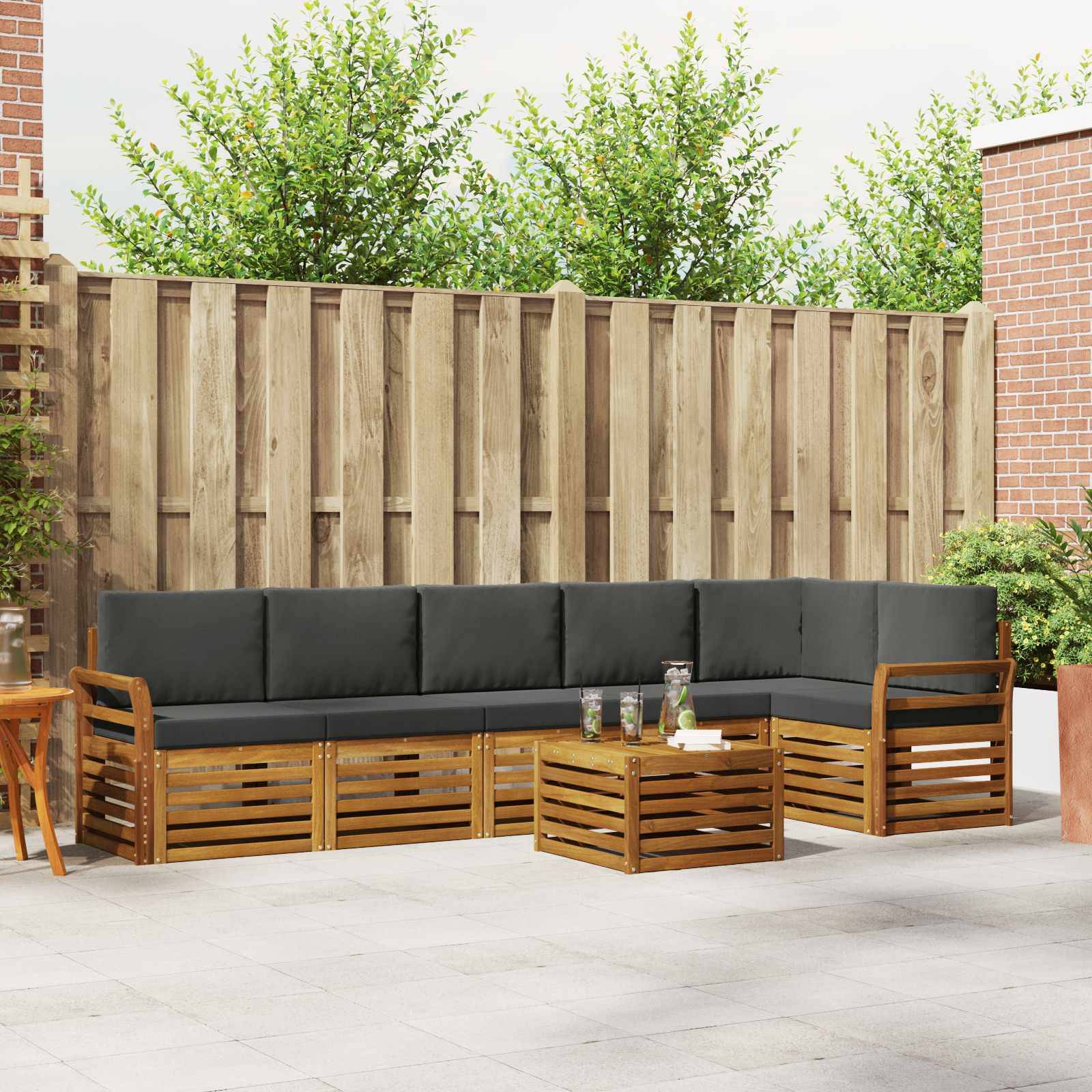 vidaXL Ecksofa Set 7 pcs Natur und Anthrazit Massivholz Akazie