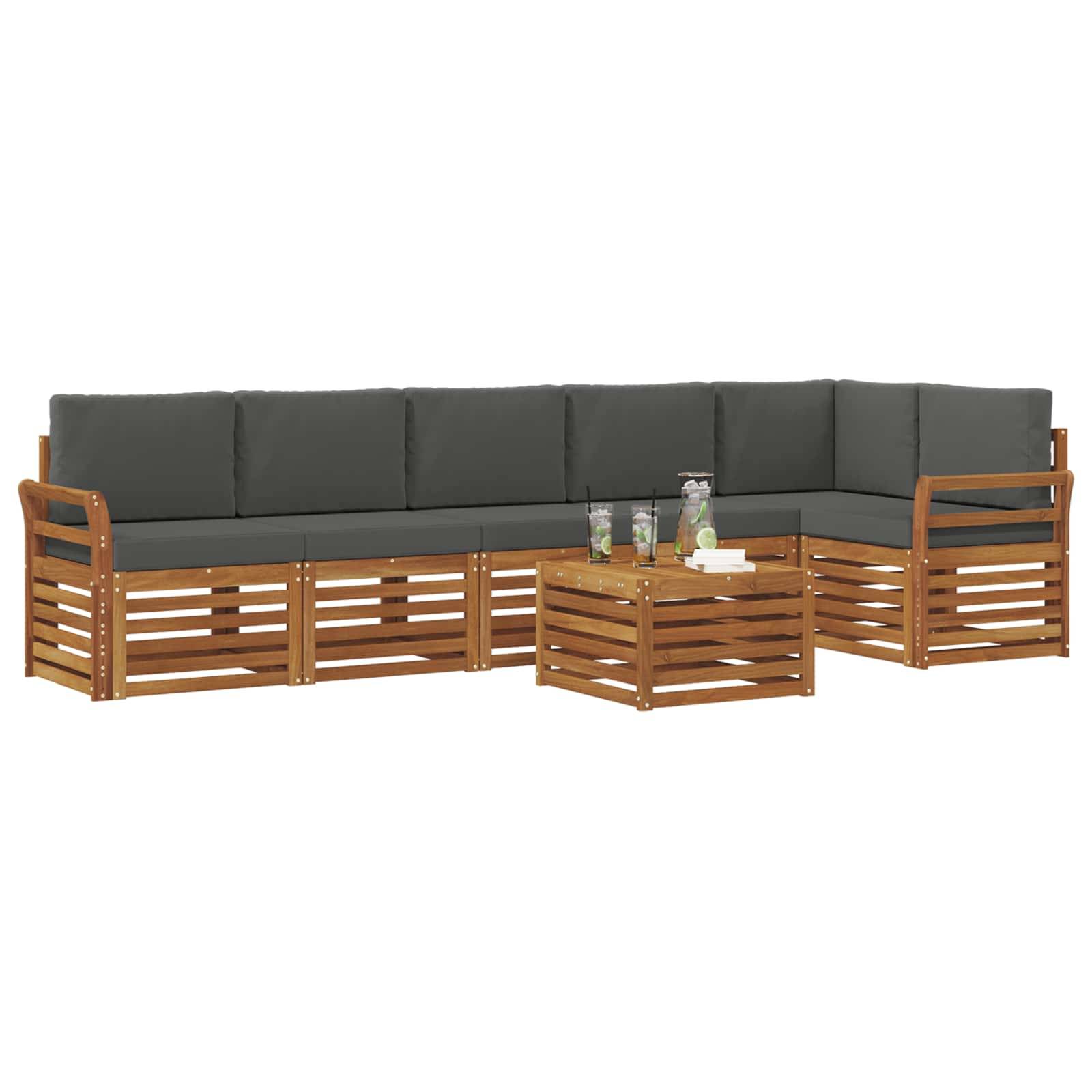 vidaXL Ecksofa Set 7 pcs Natur und Anthrazit Massivholz Akazie