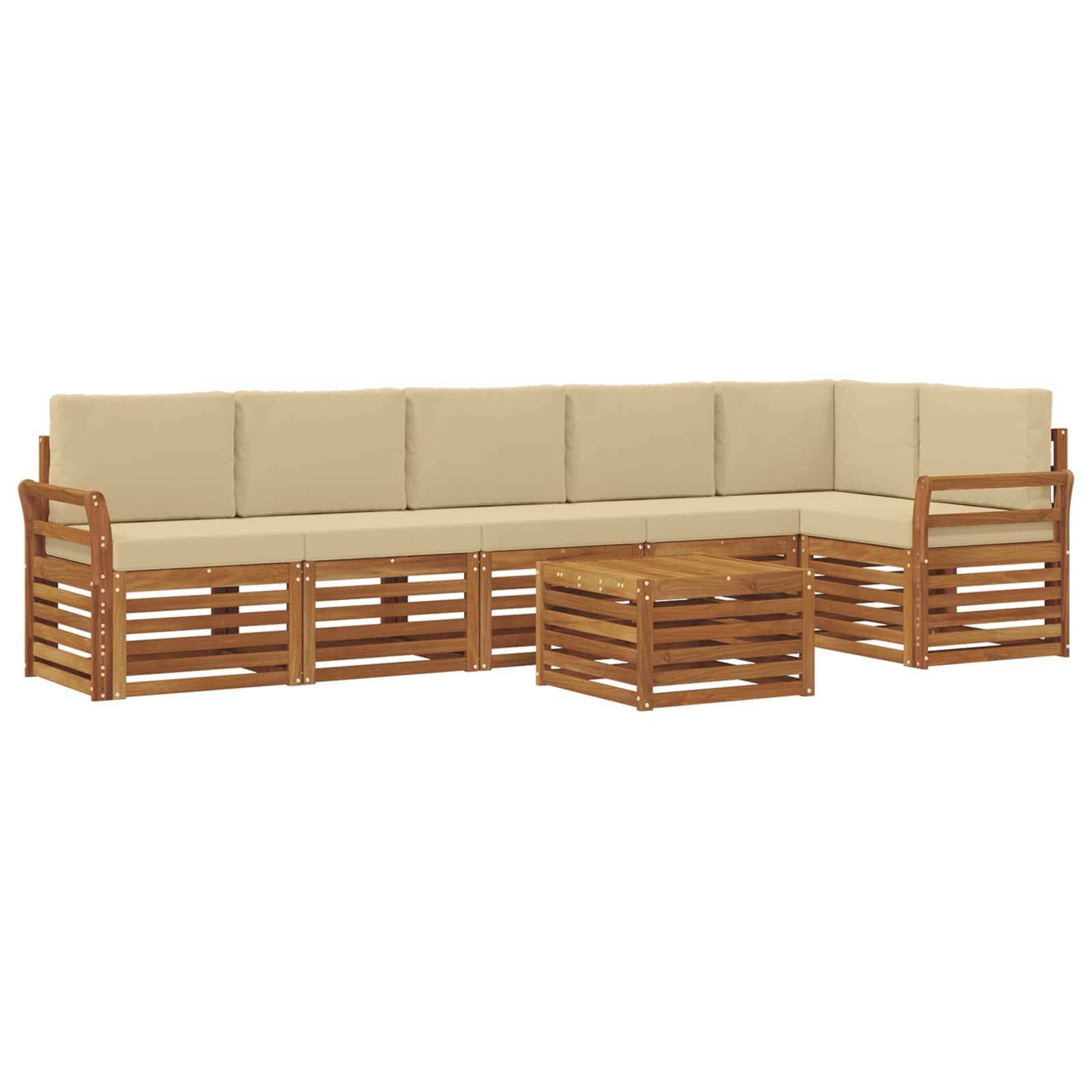 vidaXL Ecksofa Set mit Kissen 7 pcs Natur und Beige Massivholz Akazie