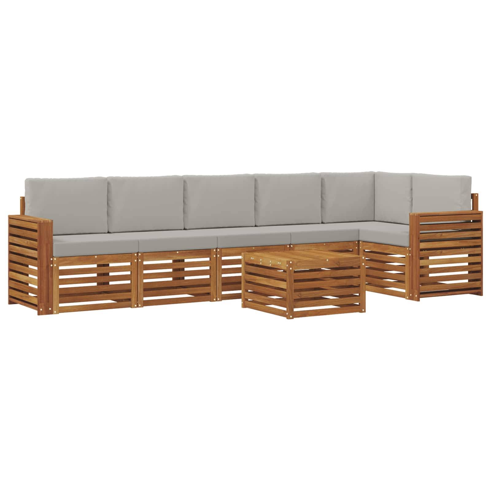 vidaXL Ecksofa Set 7 pcs Natürlich und Hellgrau Massivholz Akazie