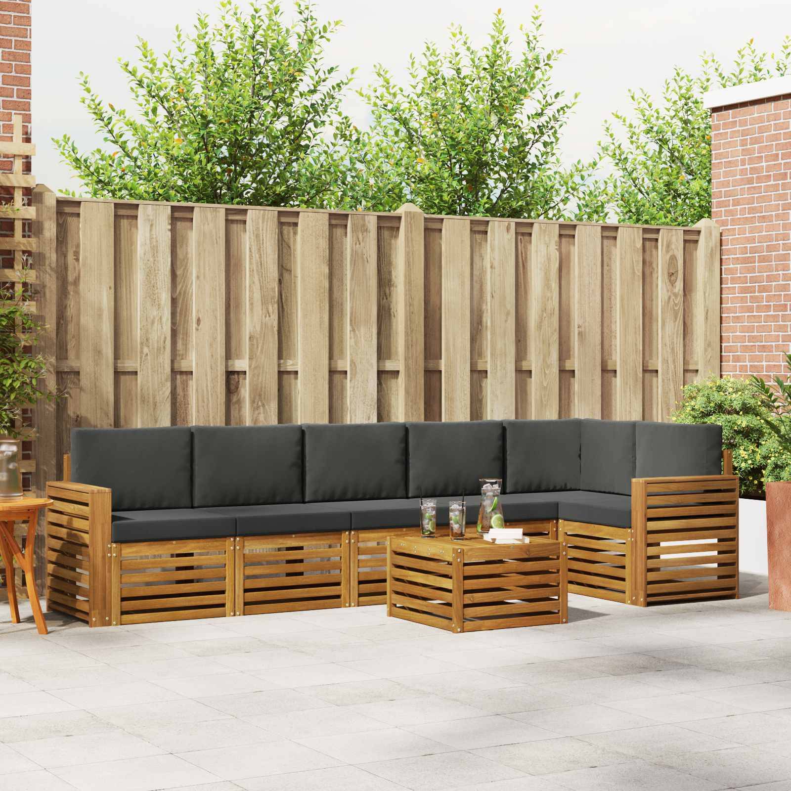 vidaXL Ecksofa Set 7 pcs Natur und Anthrazit Massivholz Akazie