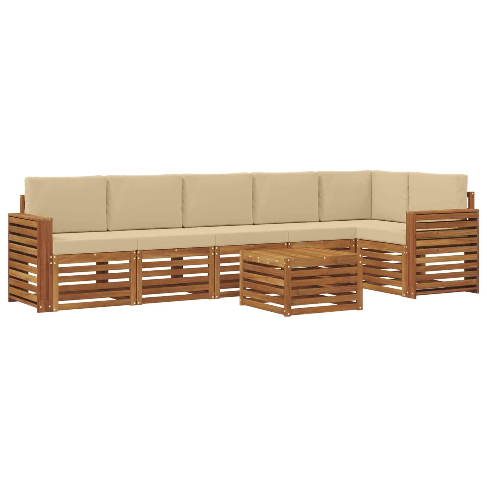 vidaXL Ecksofa Set mit Kissen 7 pcs Natur und Beige Massivholz Akazie