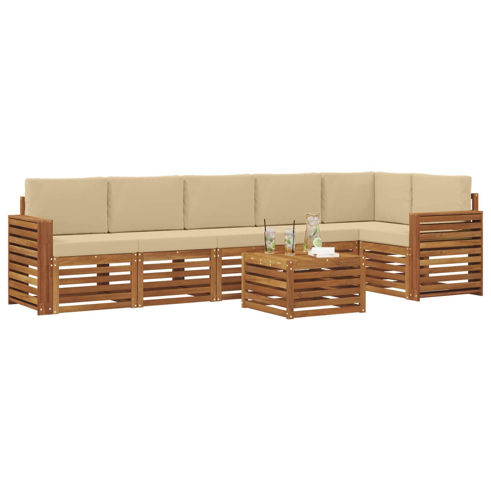 vidaXL Ecksofa Set mit Kissen 7 pcs Natur und Beige Massivholz Akazie