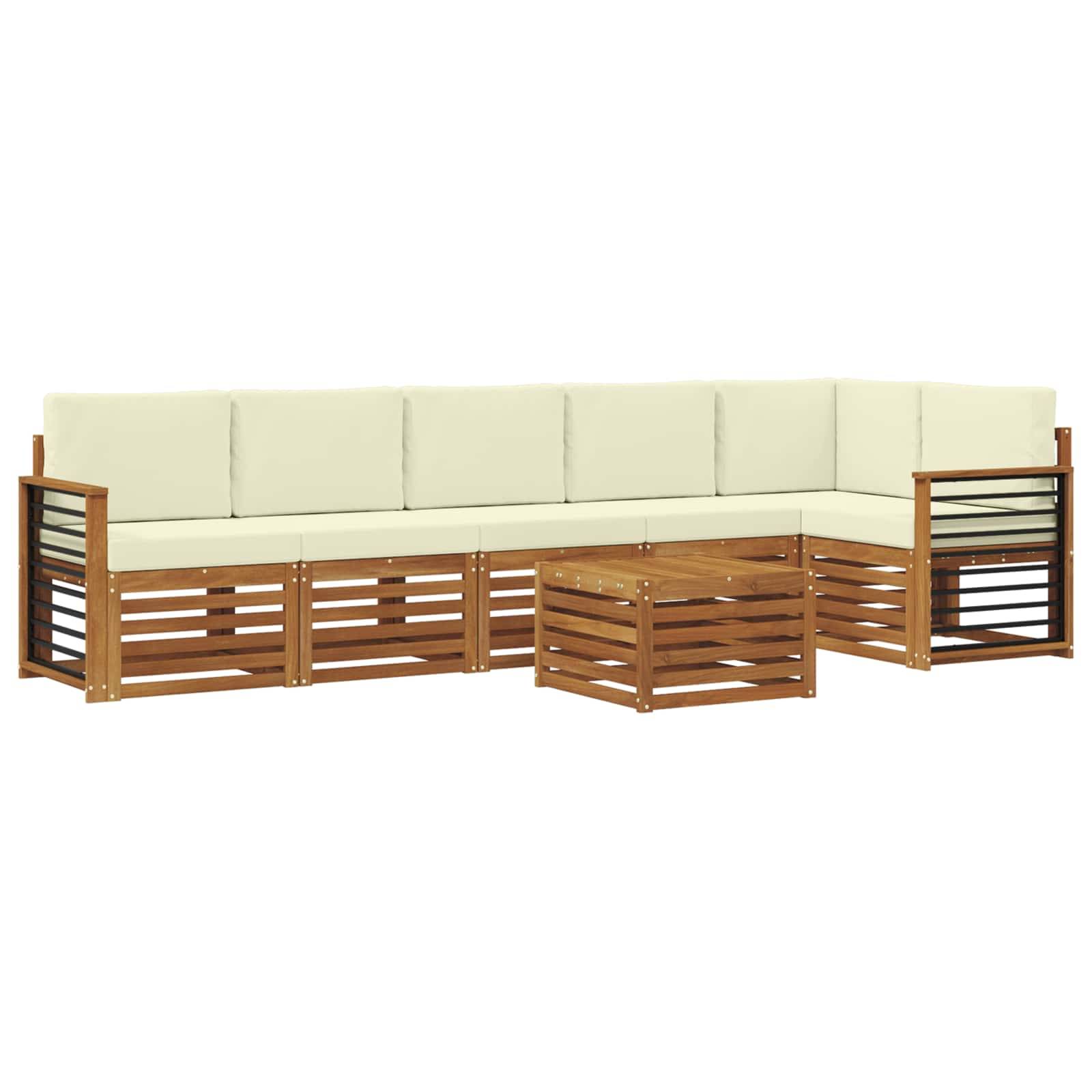 vidaXL Ecksofa Set mit Kissen 7 pcs Natur und Creme Massivholz Akazie