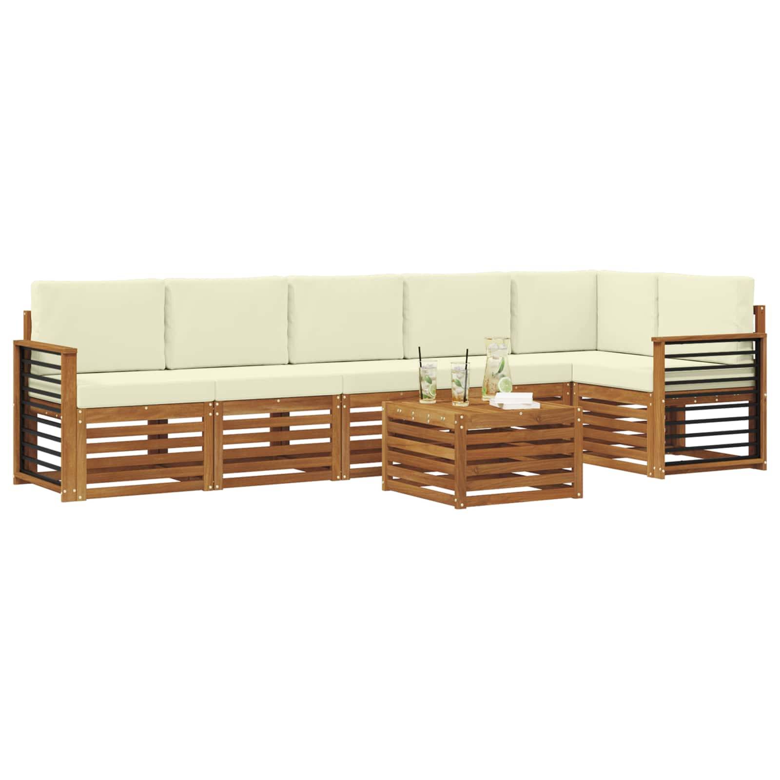 vidaXL Ecksofa Set mit Kissen 7 pcs Natur und Creme Massivholz Akazie
