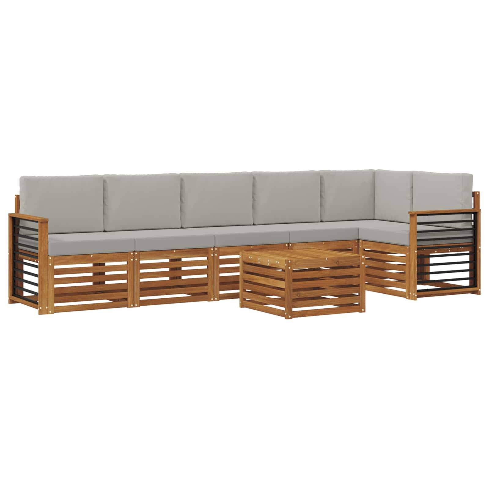vidaXL Ecksofa Set 7 pcs Natürlich und Hellgrau Massivholz Akazie