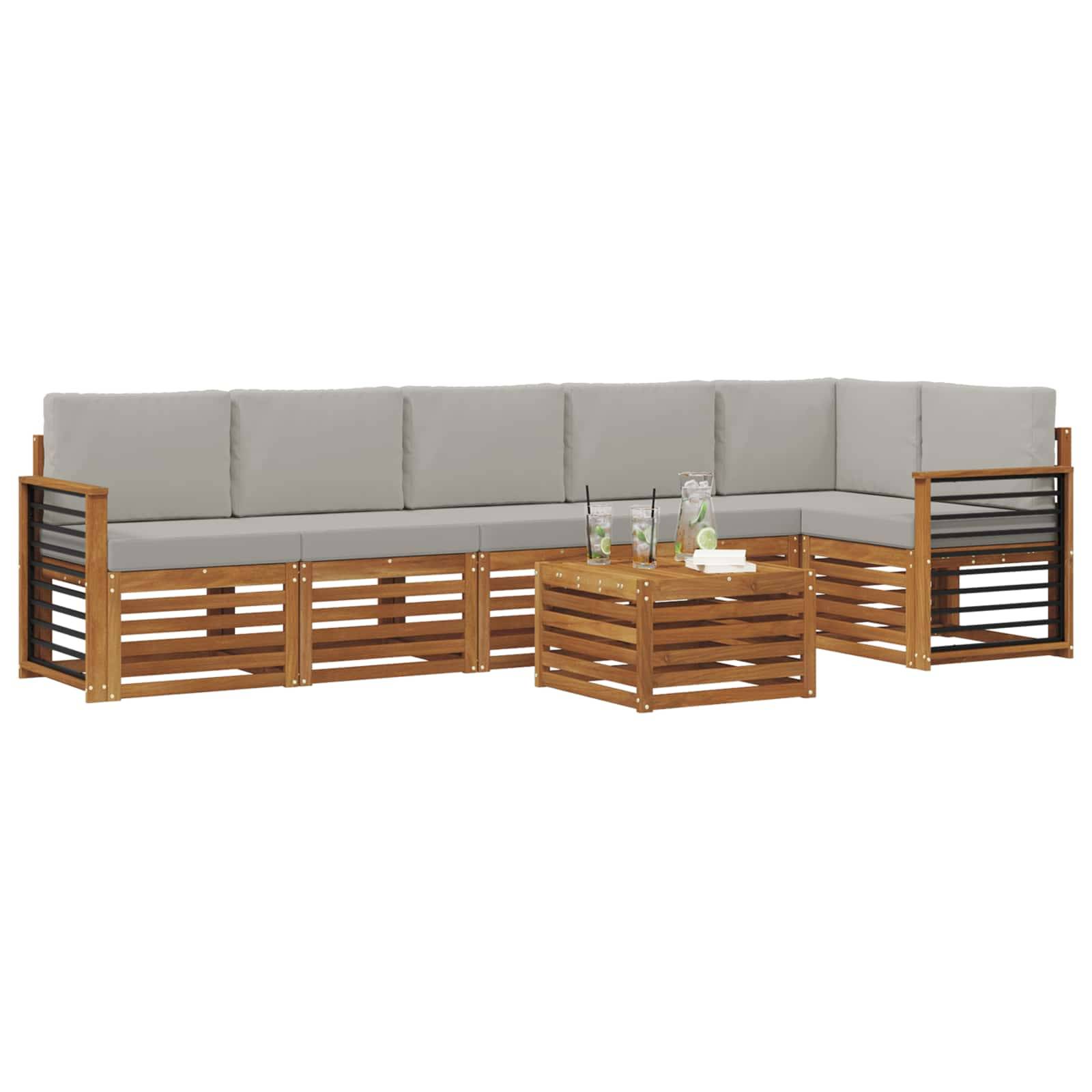 vidaXL Ecksofa Set 7 pcs Natürlich und Hellgrau Massivholz Akazie