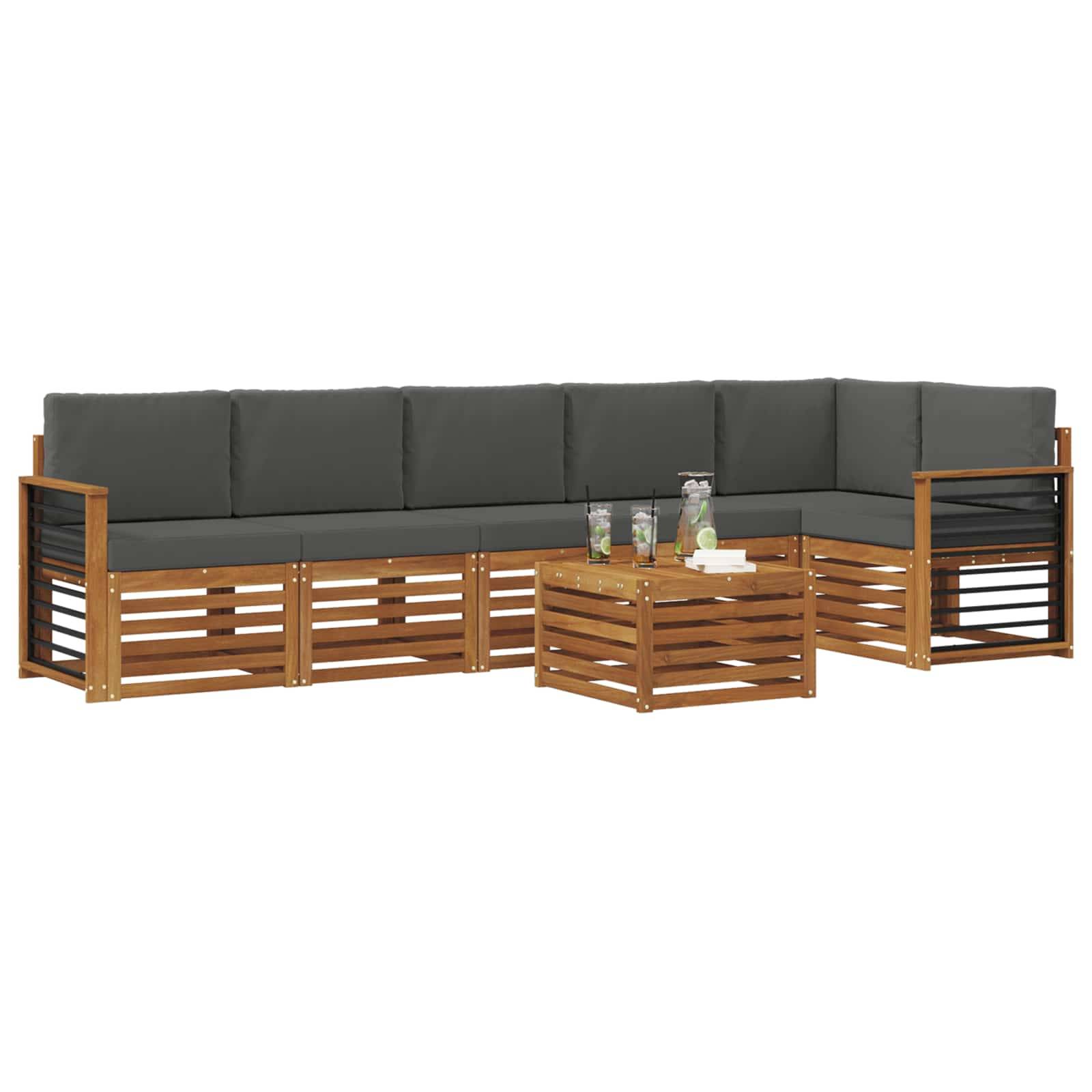 vidaXL Ecksofa Set 7 pcs Natur und Anthrazit Massivholz Akazie
