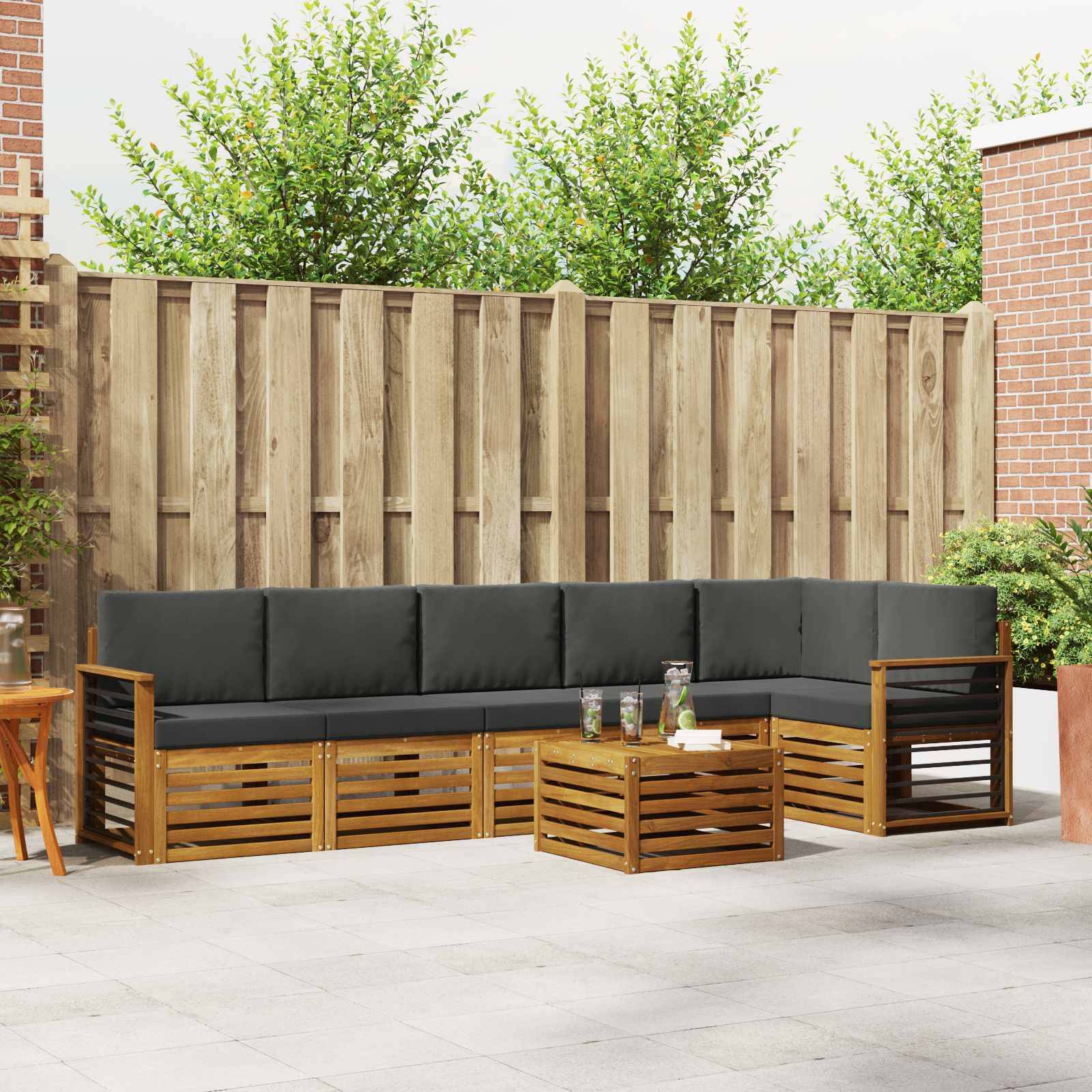 vidaXL Ecksofa Set 7 pcs Natur und Anthrazit Massivholz Akazie