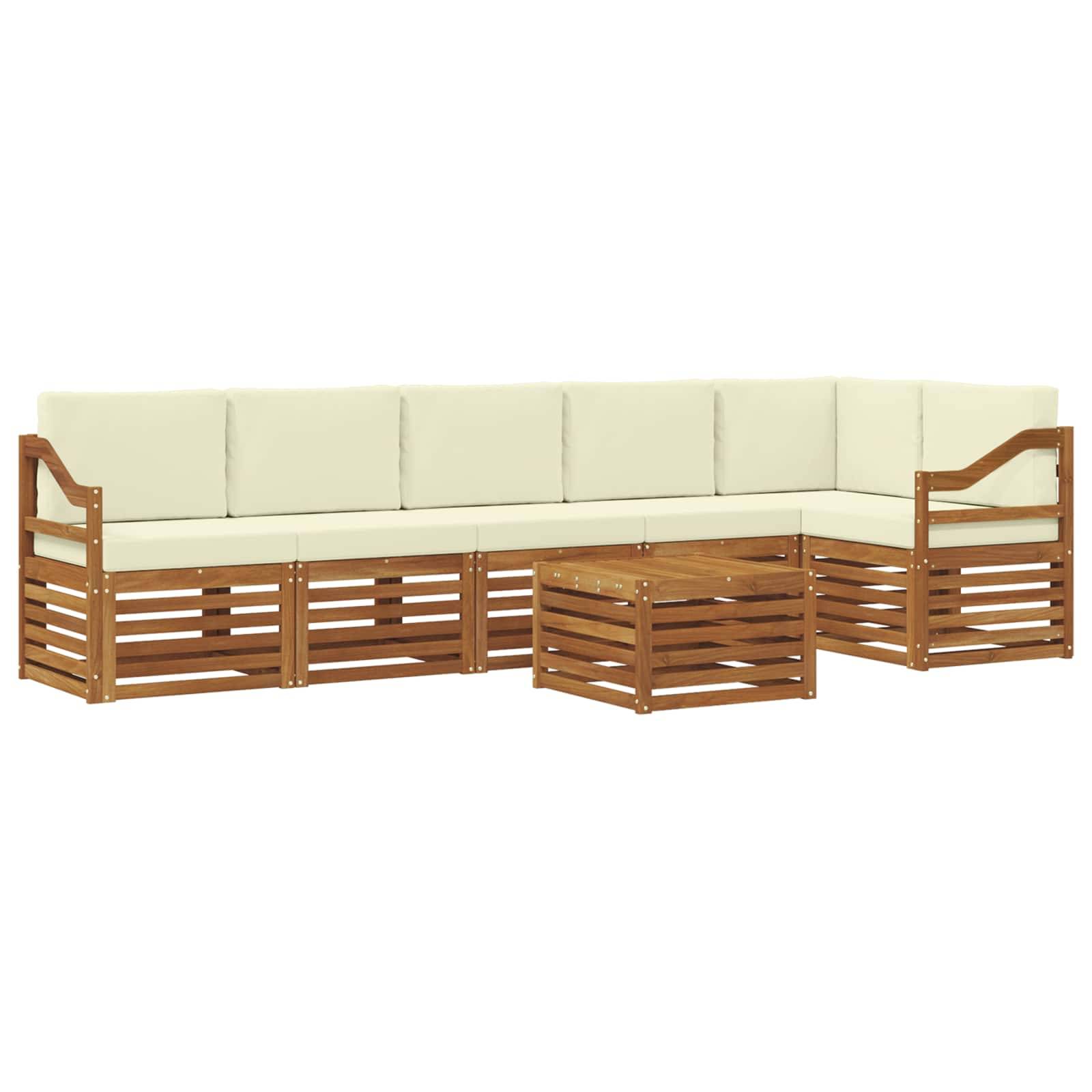 vidaXL Ecksofa Set mit Kissen 7 pcs Natur und Creme Massivholz Akazie