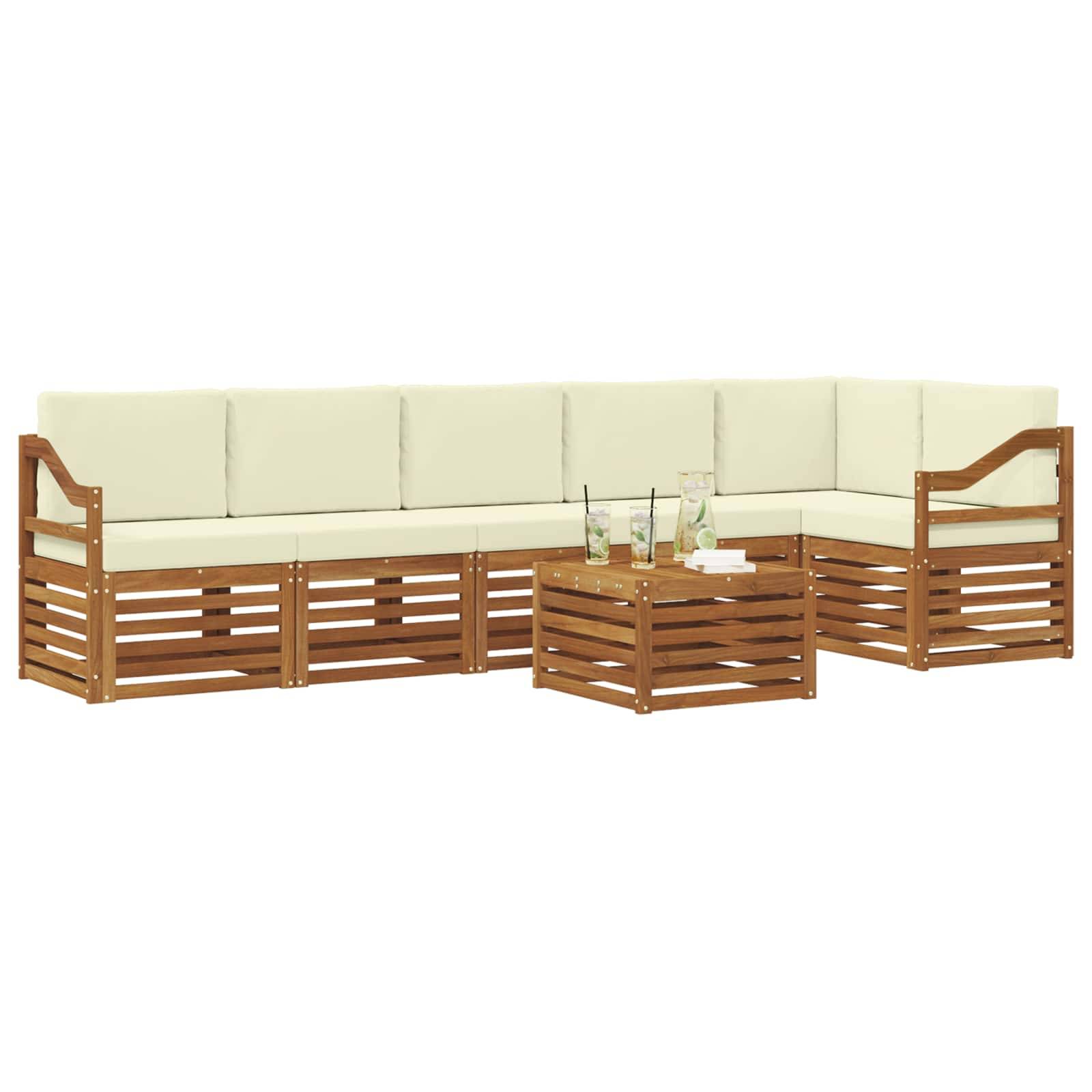 vidaXL Ecksofa Set mit Kissen 7 pcs Natur und Creme Massivholz Akazie