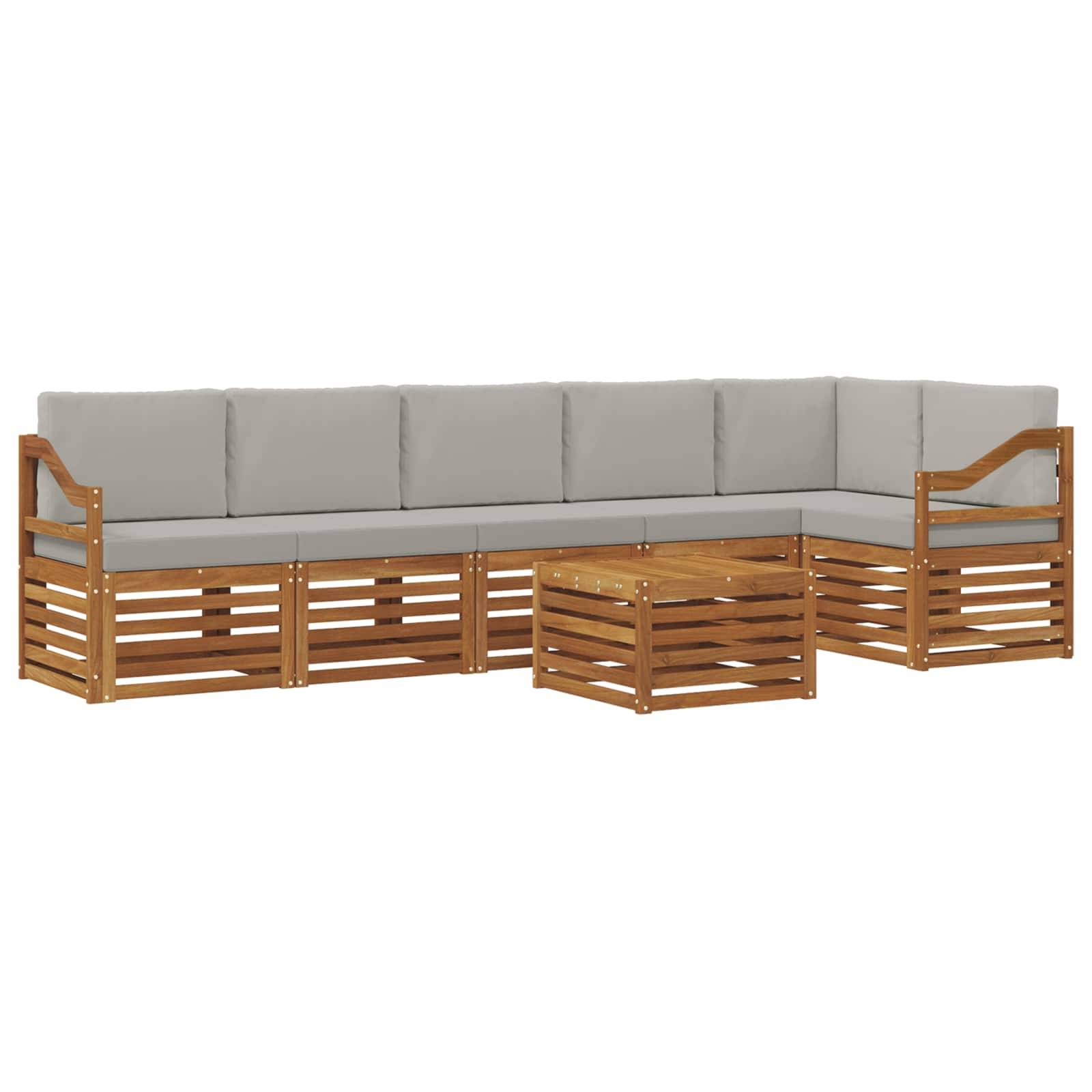 vidaXL Ecksofa Set 7 pcs Natürlich und Hellgrau Massivholz Akazie