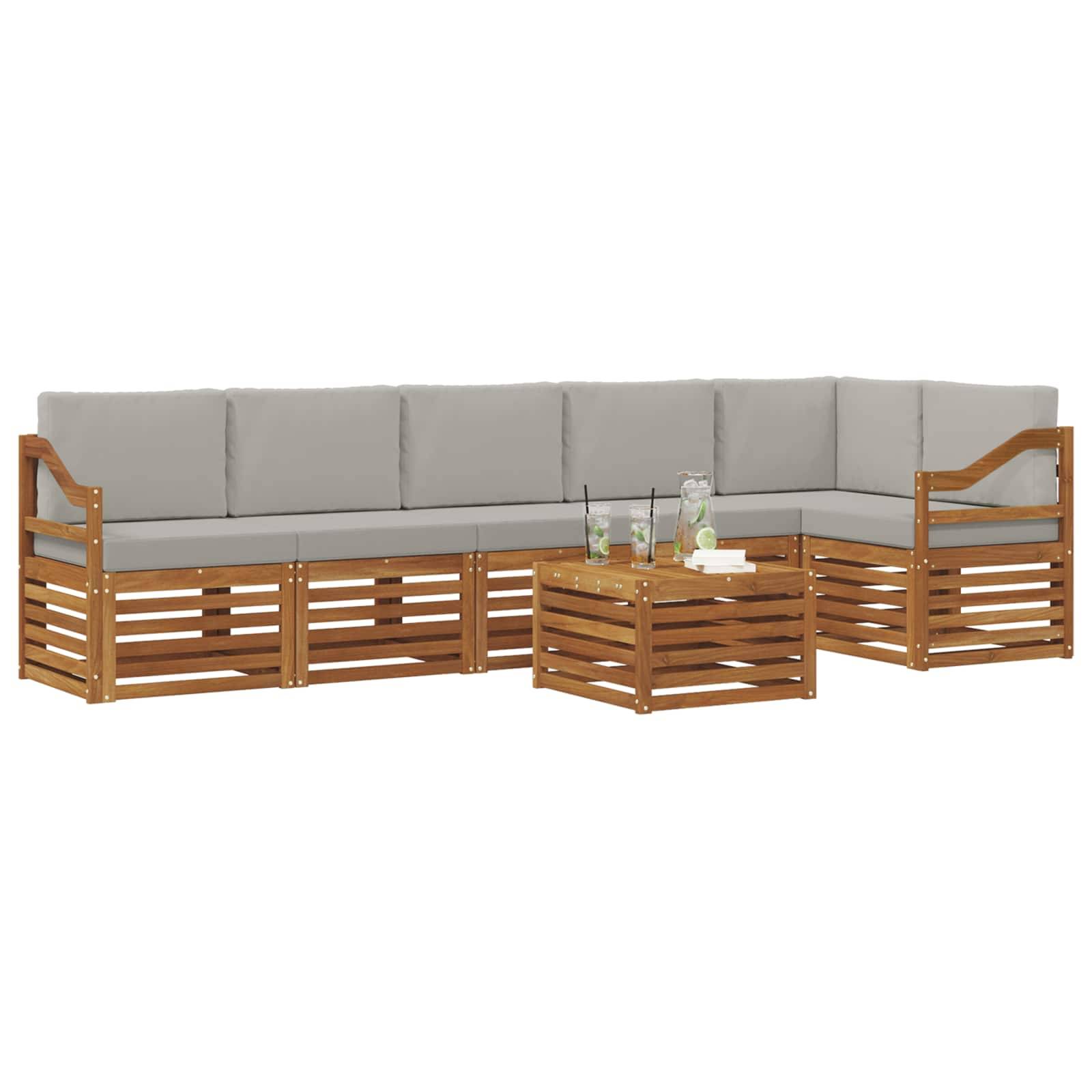vidaXL Ecksofa Set 7 pcs Natürlich und Hellgrau Massivholz Akazie