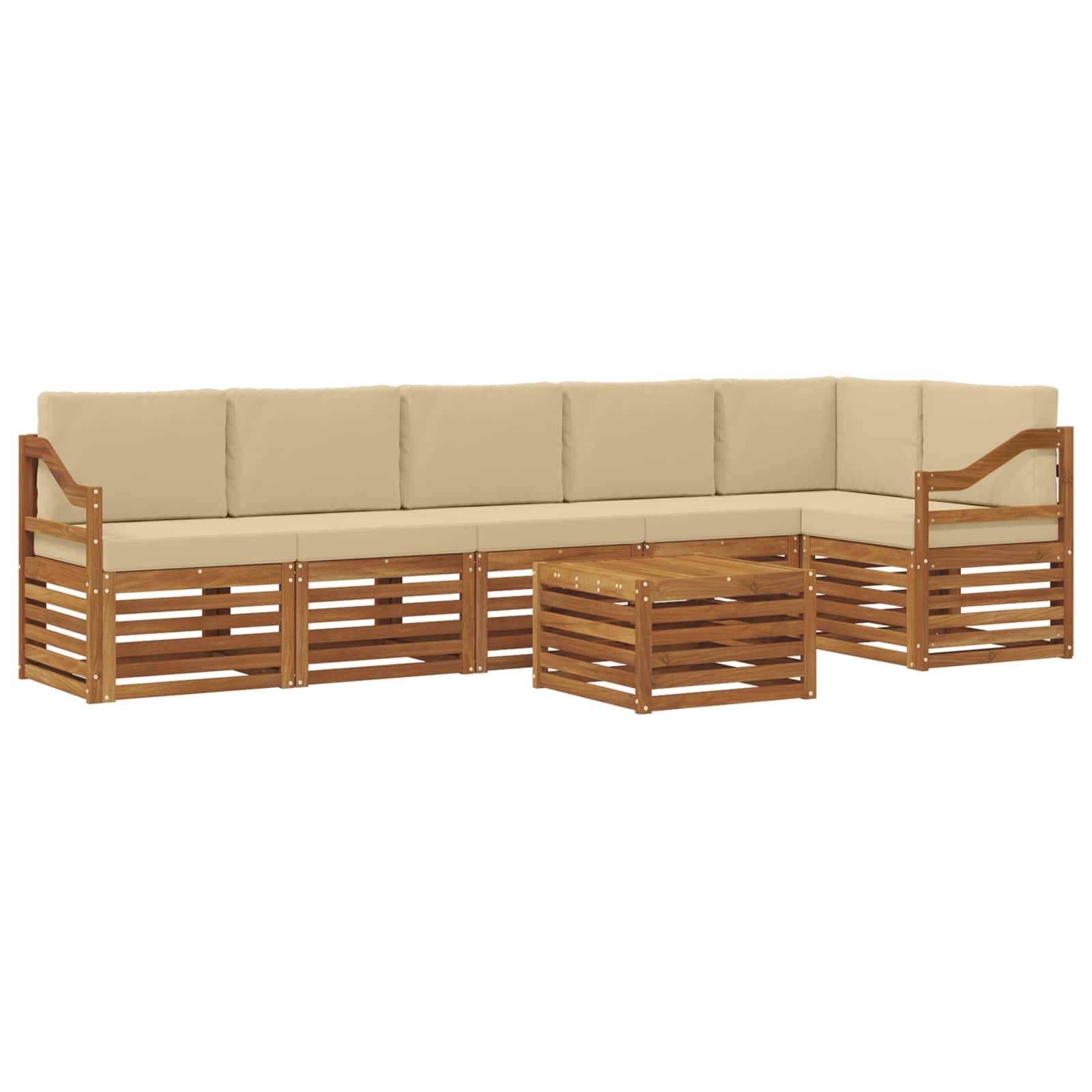vidaXL Ecksofa Set mit Kissen 7 pcs Natur und Beige Massivholz Akazie