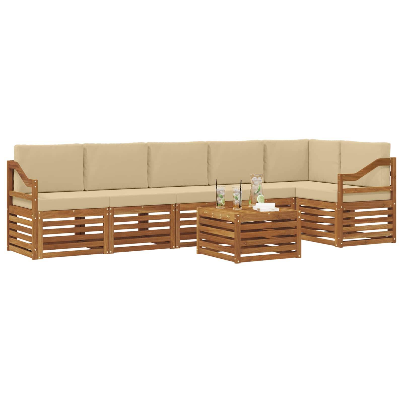vidaXL Ecksofa Set mit Kissen 7 pcs Natur und Beige Massivholz Akazie