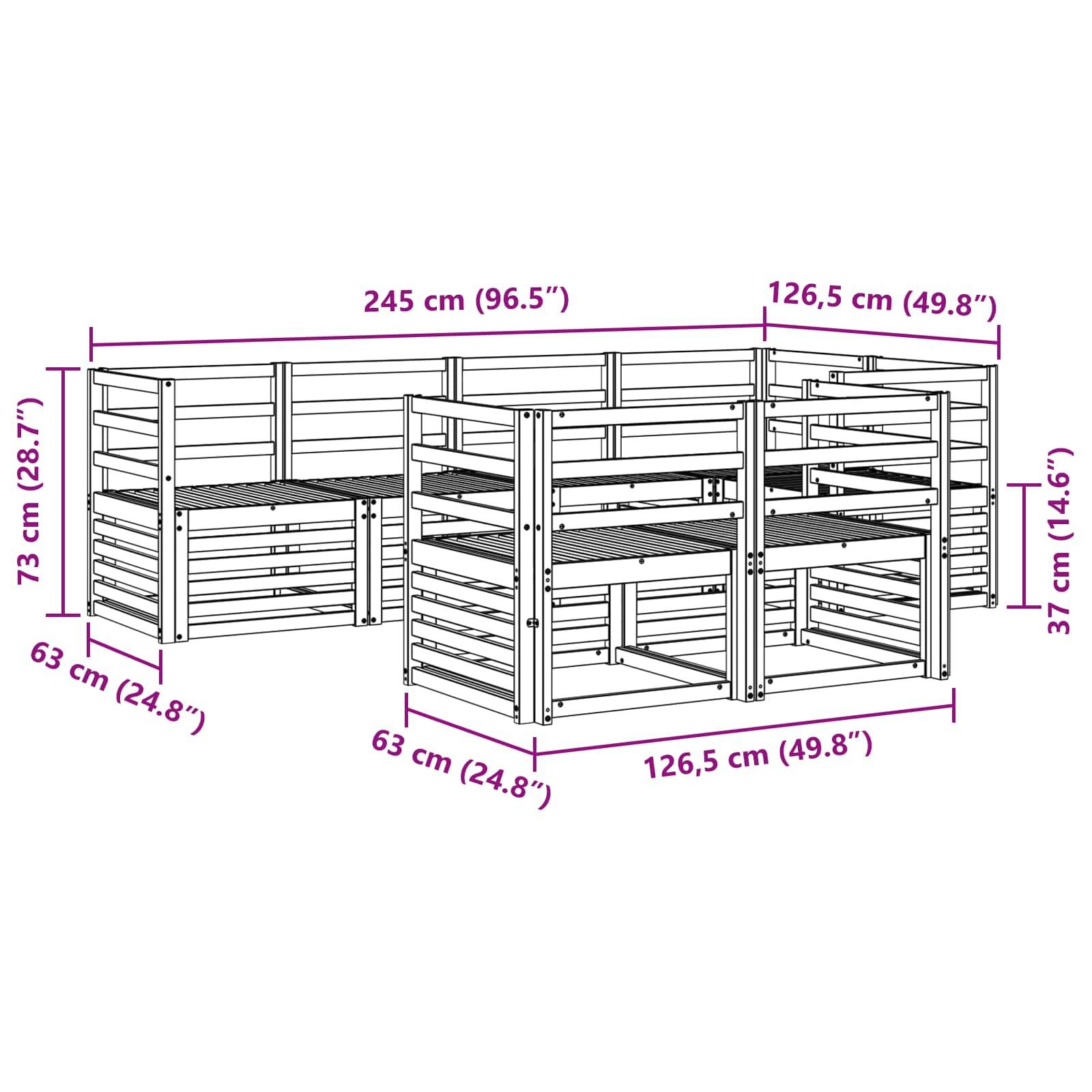 vidaXL Outdoor-Sofagarnitur 7 pcs Weiß 245 x 126,5 x 73 cm
