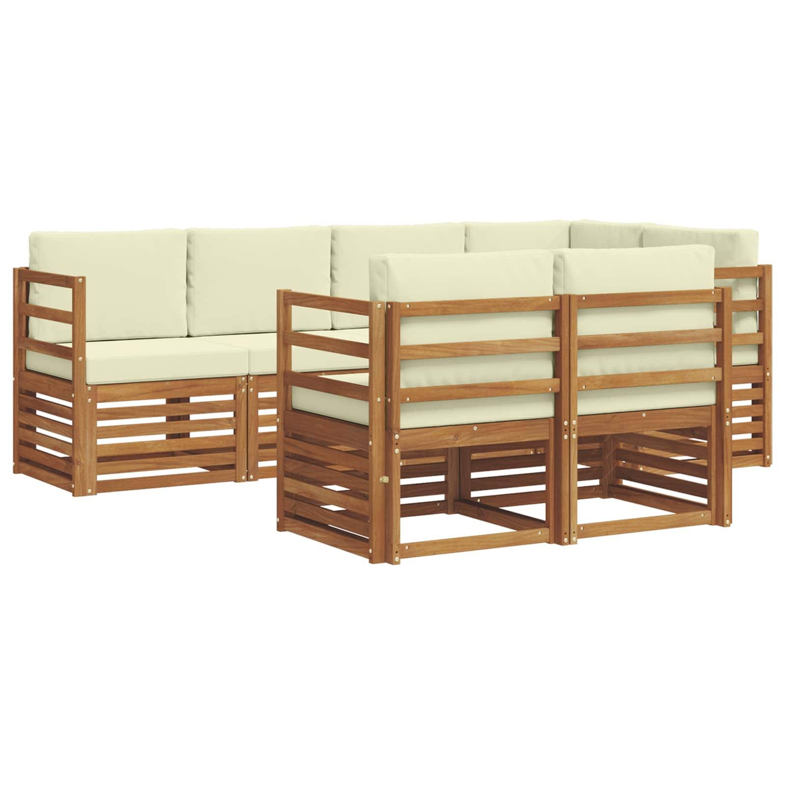 vidaXL Ecksofa Set mit Kissen 7 pcs Natur und Creme Massivholz Akazie