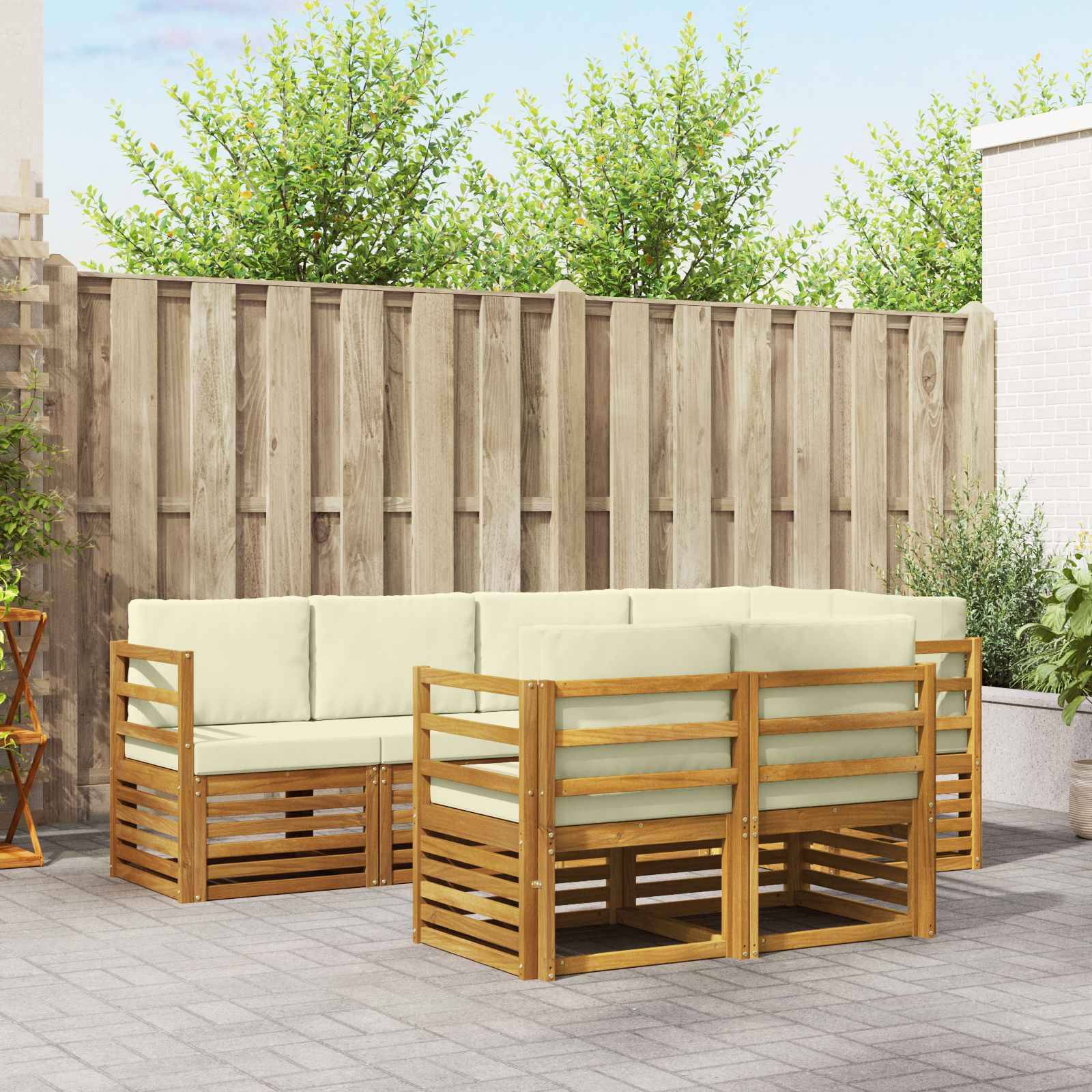vidaXL Ecksofa Set mit Kissen 7 pcs Natur und Creme Massivholz Akazie