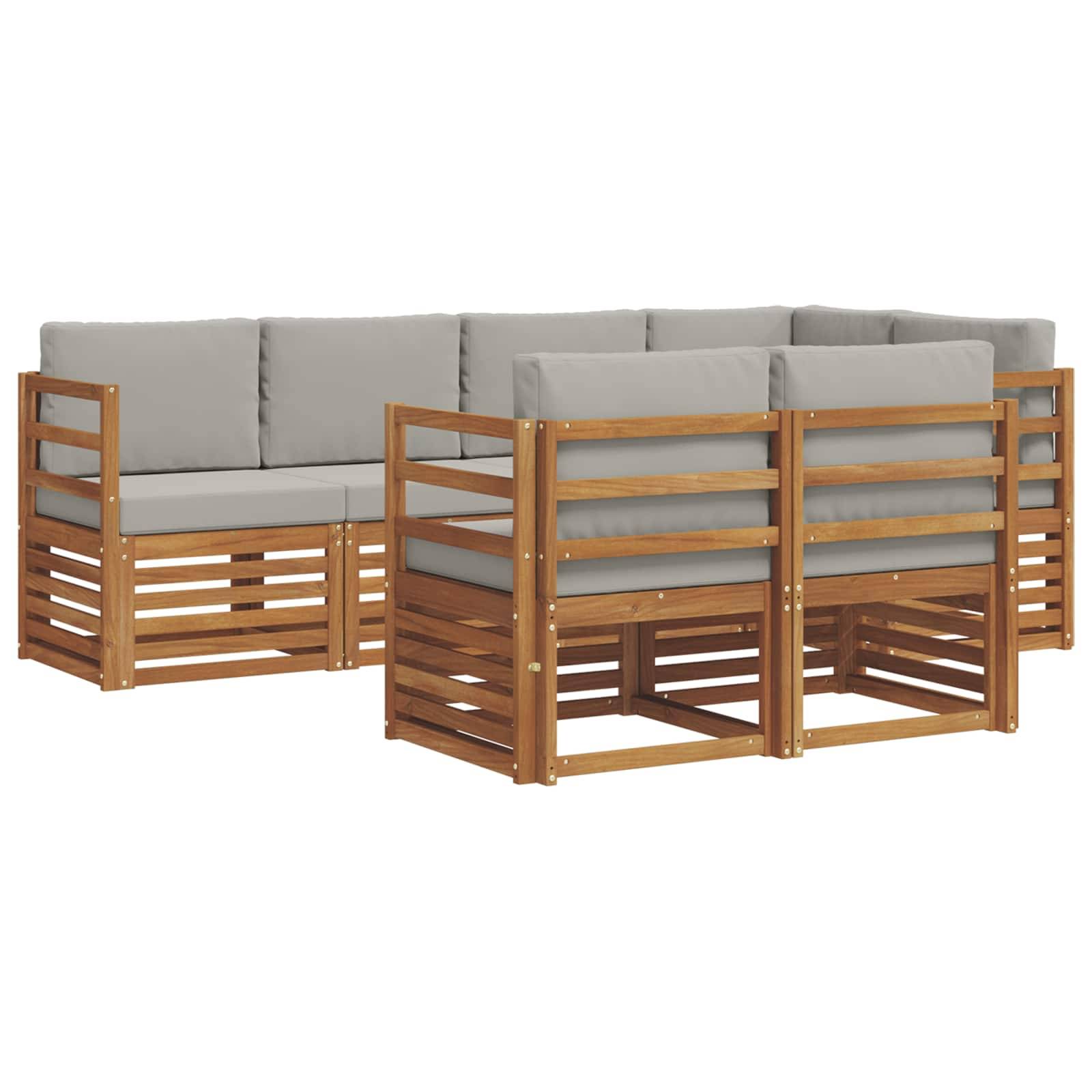 vidaXL Ecksofa Set 7 pcs Natürlich und Hellgrau Massivholz Akazie