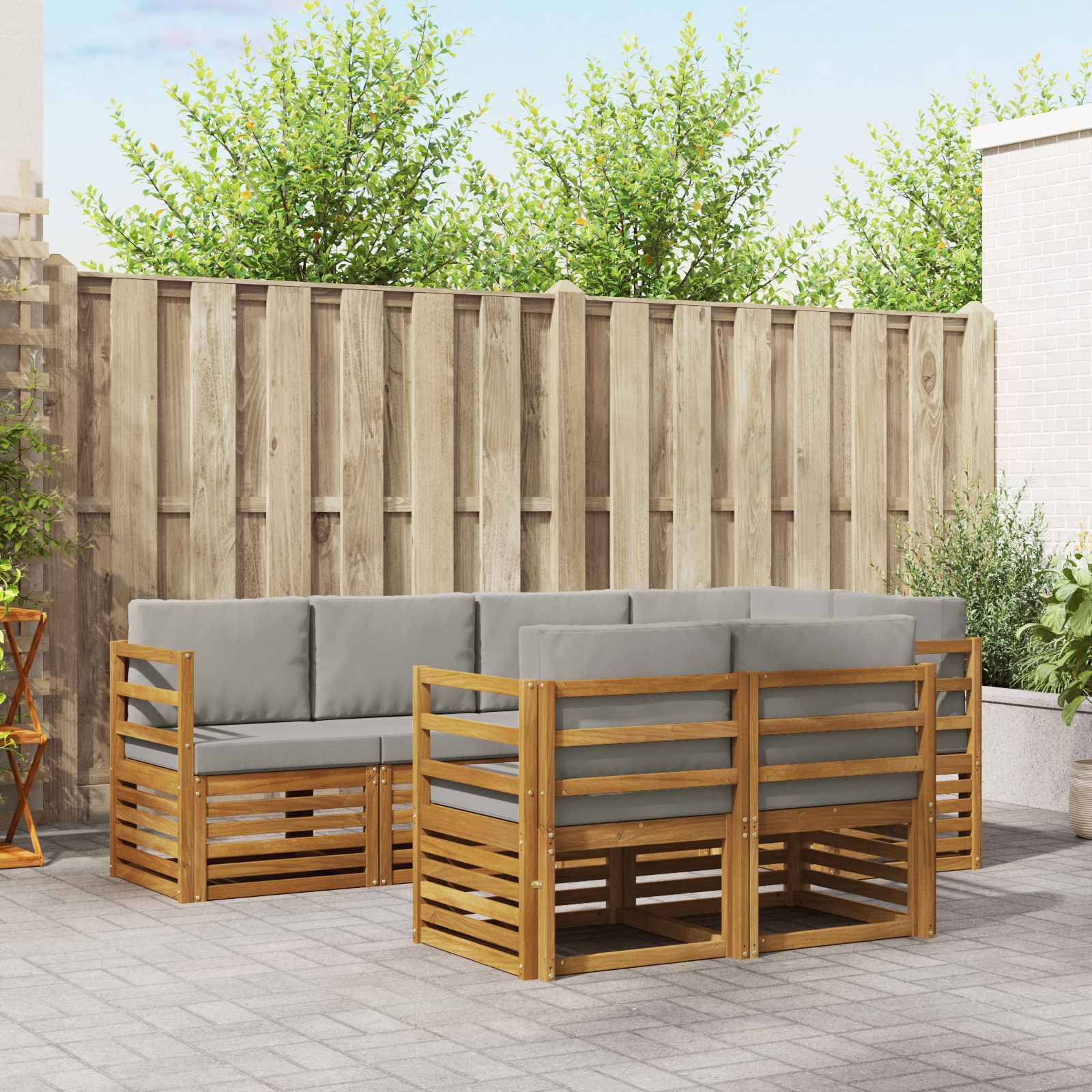 vidaXL Ecksofa Set 7 pcs Natürlich und Hellgrau Massivholz Akazie