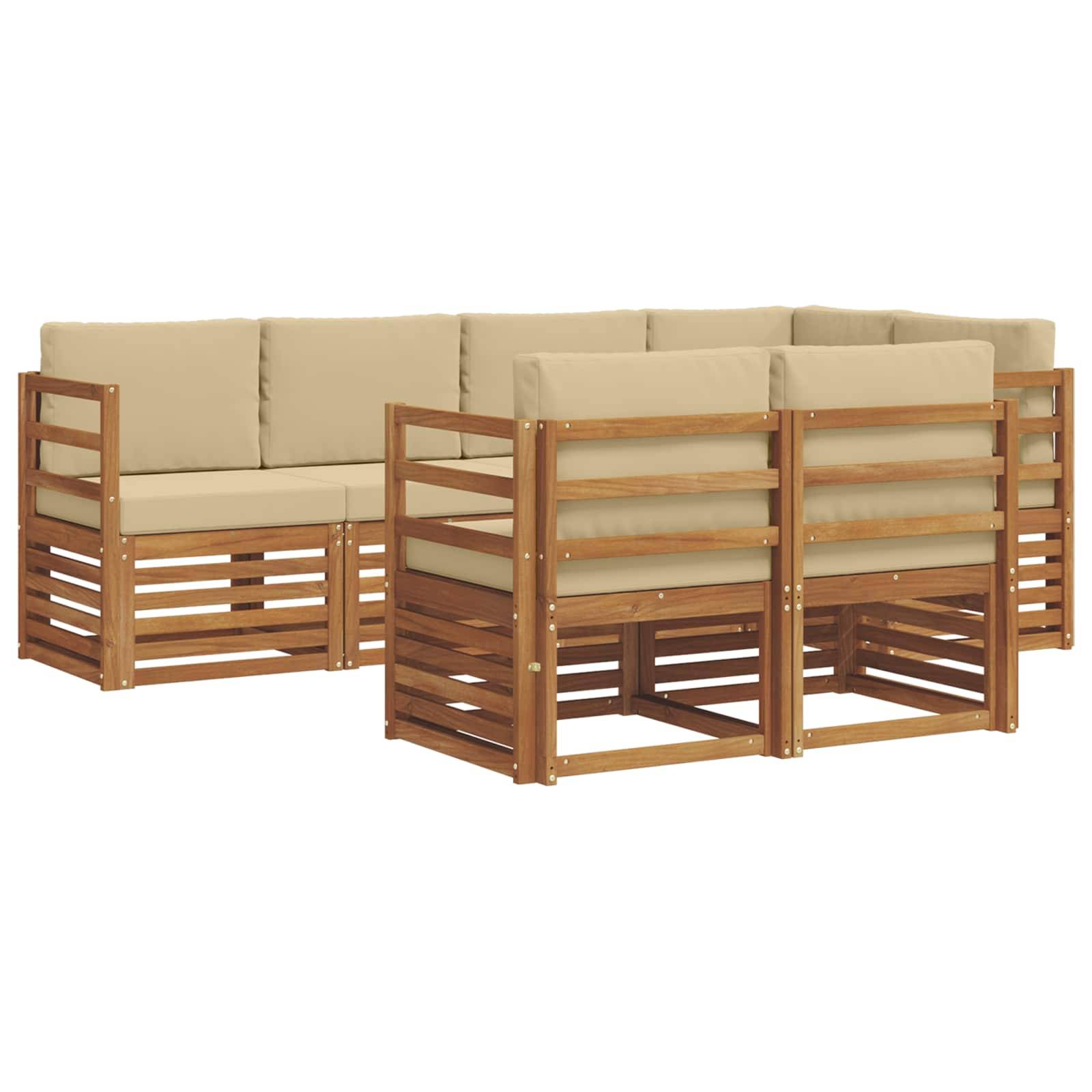 vidaXL Ecksofa Set mit Kissen 7 pcs Natur und Beige Massivholz Akazie