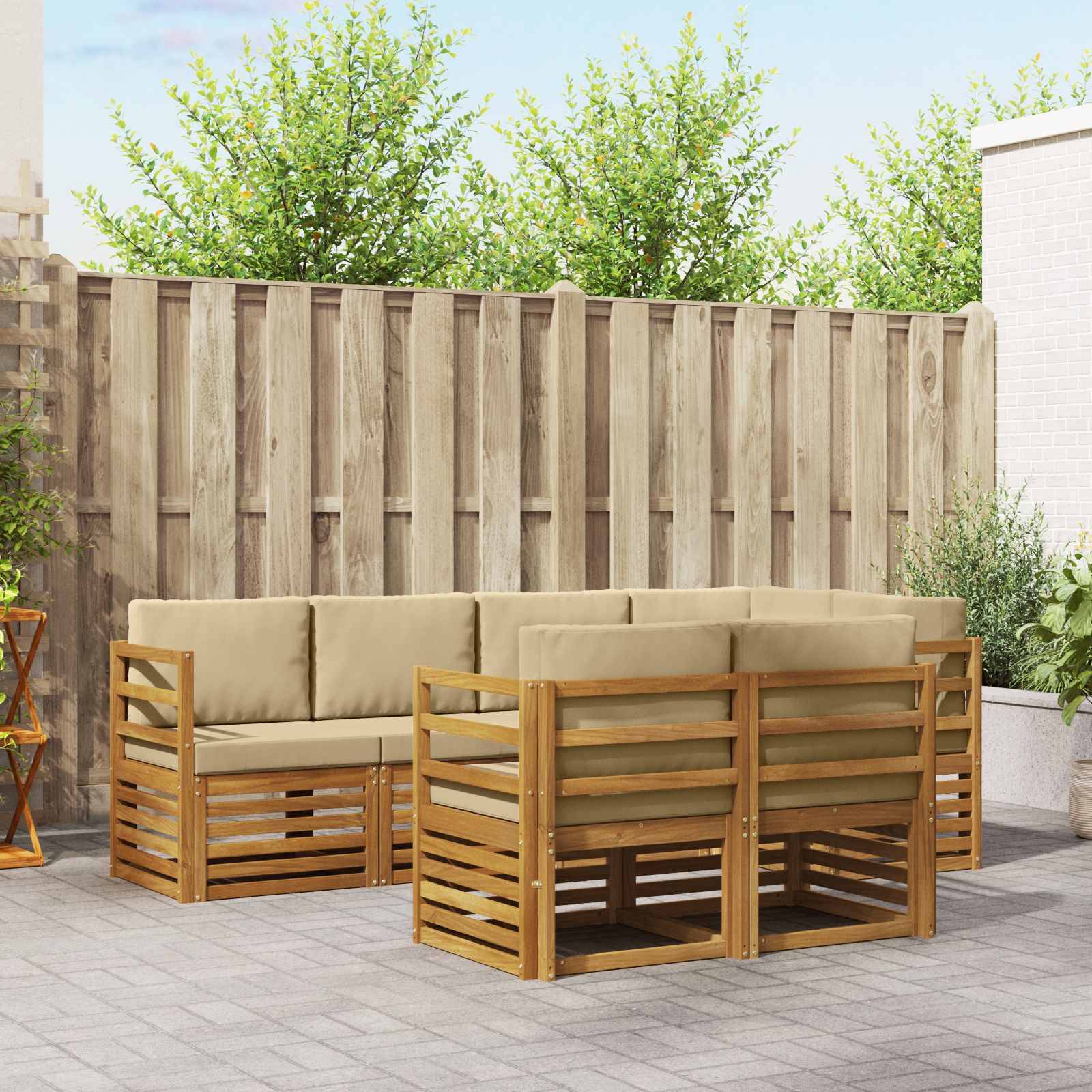 vidaXL Ecksofa Set mit Kissen 7 pcs Natur und Beige Massivholz Akazie