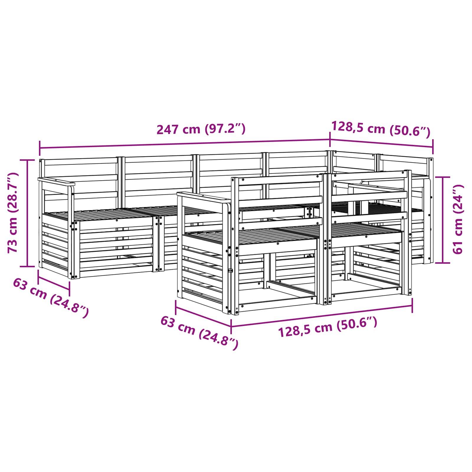 vidaXL Outdoor-Sofagarnitur 7 pcs Weiß 247 x 128,5 x 73 cm
