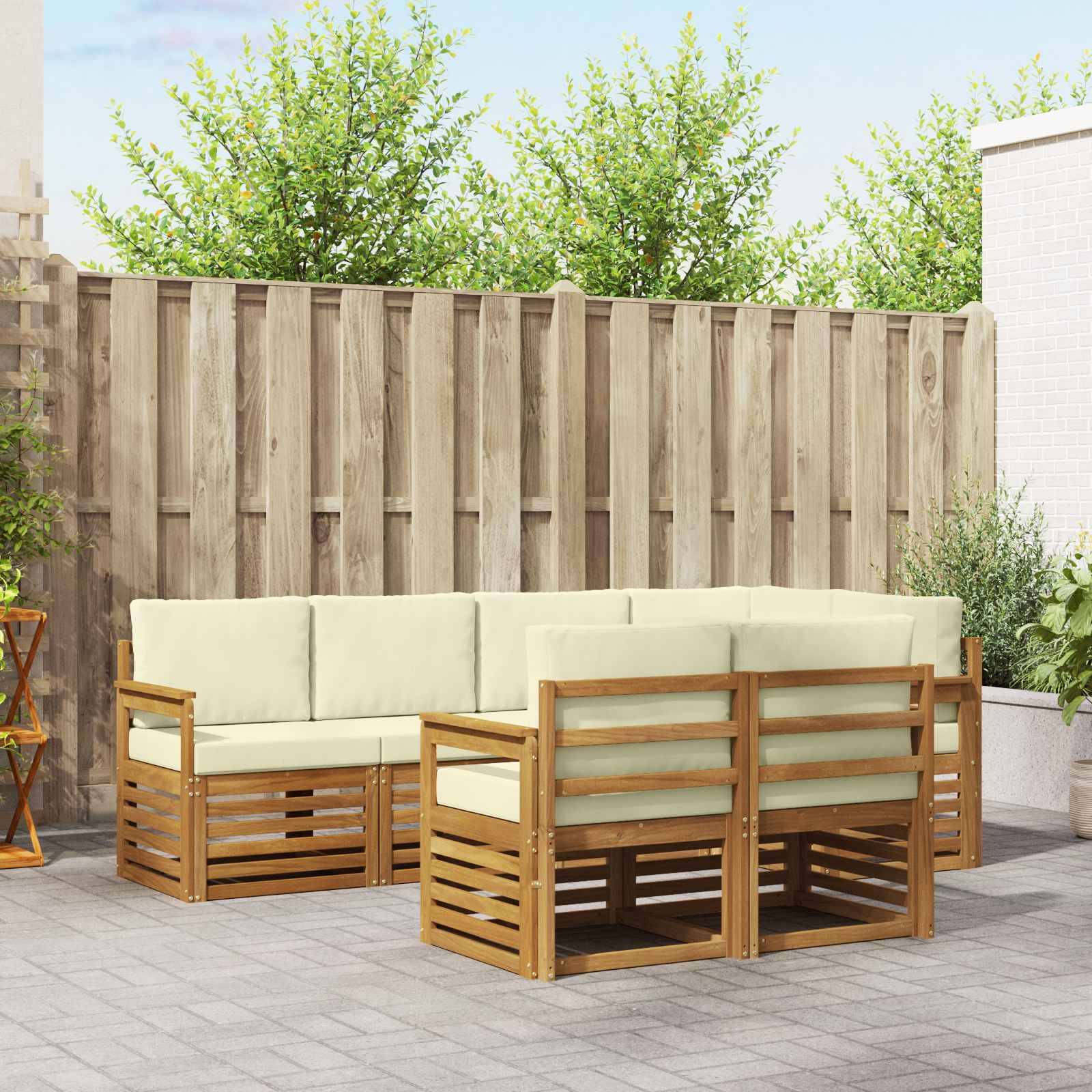 vidaXL Ecksofa Set mit Kissen 7 pcs Natur und Creme Massivholz Akazie