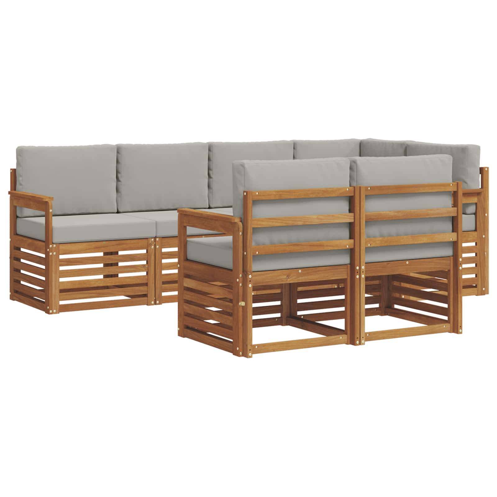 vidaXL Ecksofa Set 7 pcs Natürlich und Hellgrau Massivholz Akazie