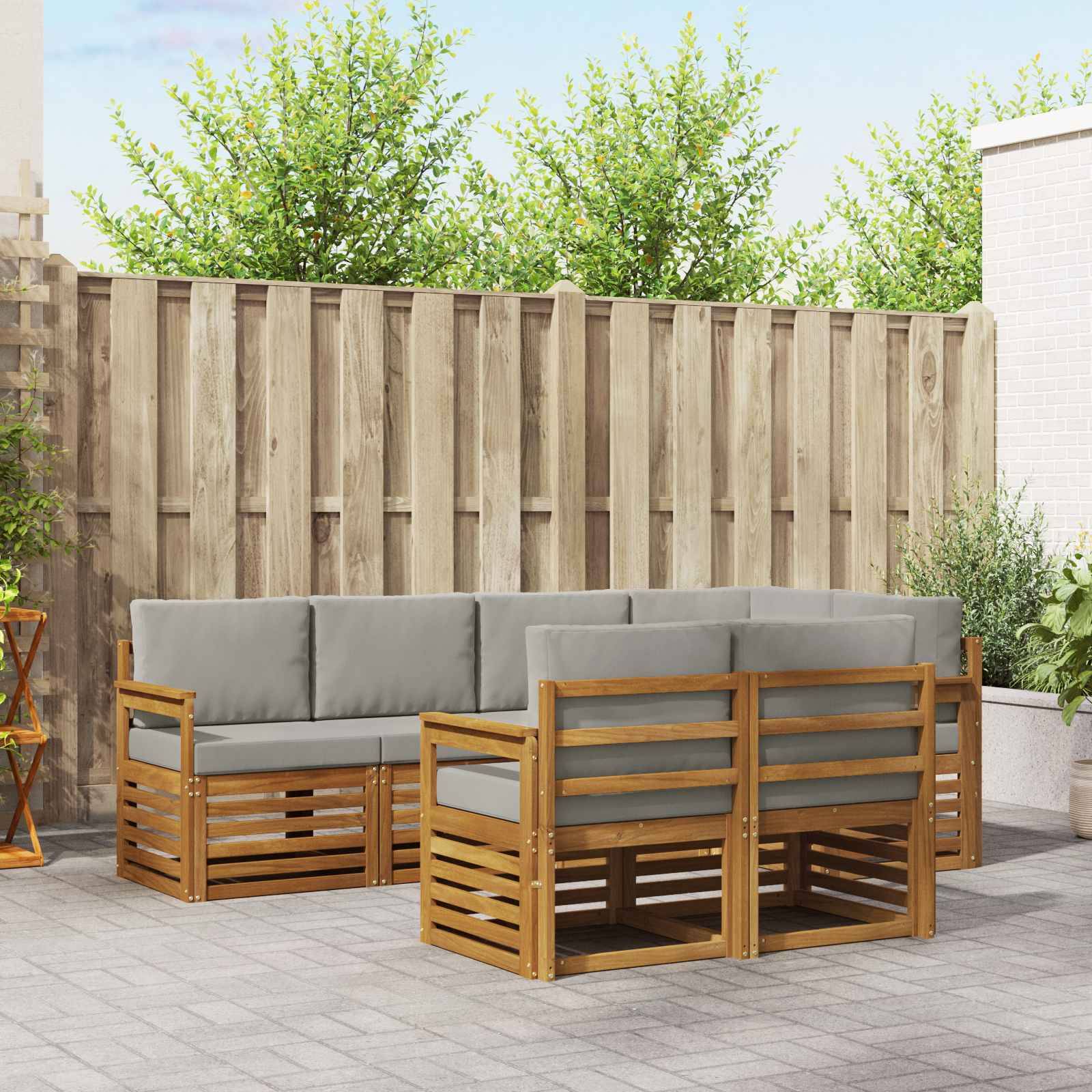 vidaXL Ecksofa Set 7 pcs Natürlich und Hellgrau Massivholz Akazie