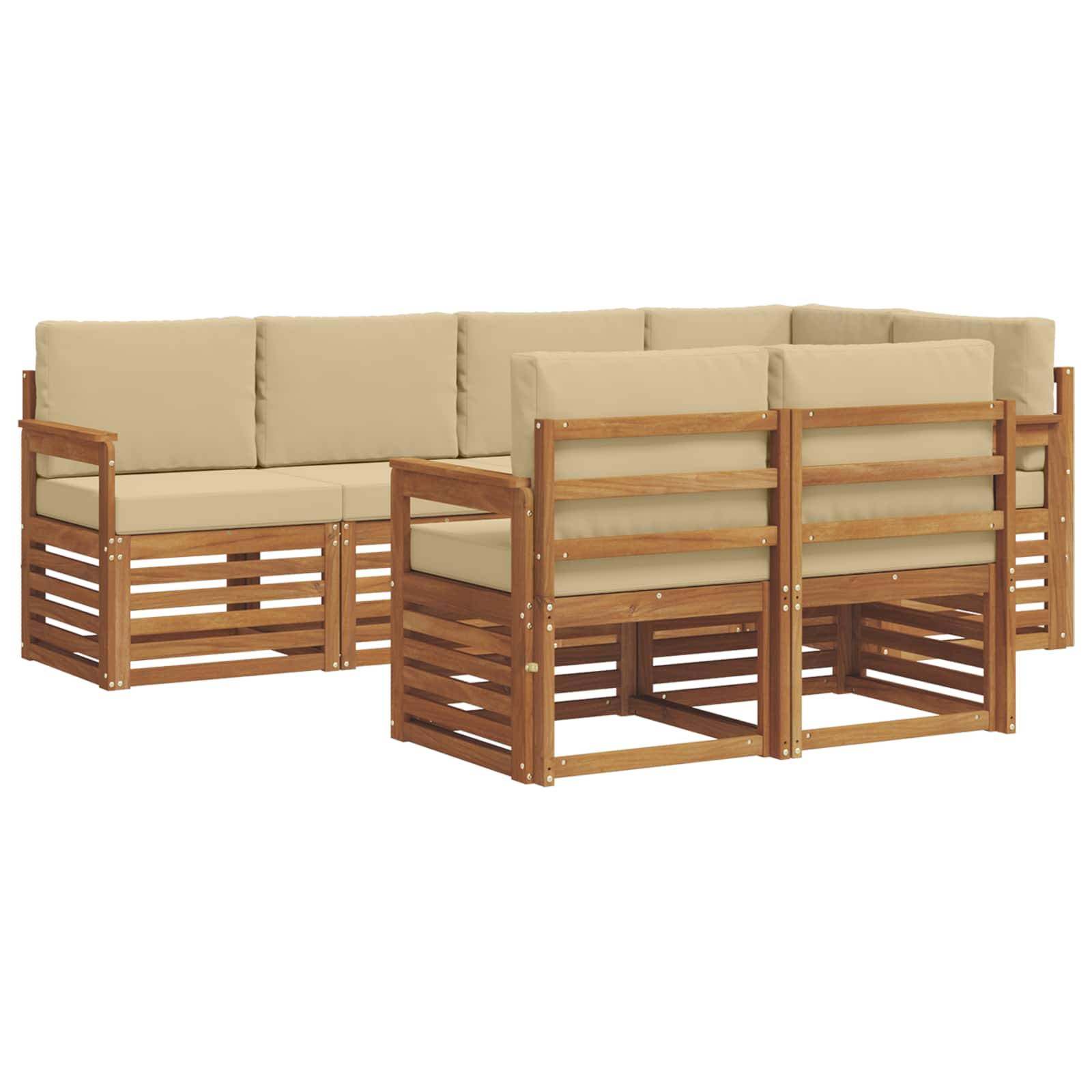 vidaXL Ecksofa Set mit Kissen 7 pcs Natur und Beige Massivholz Akazie