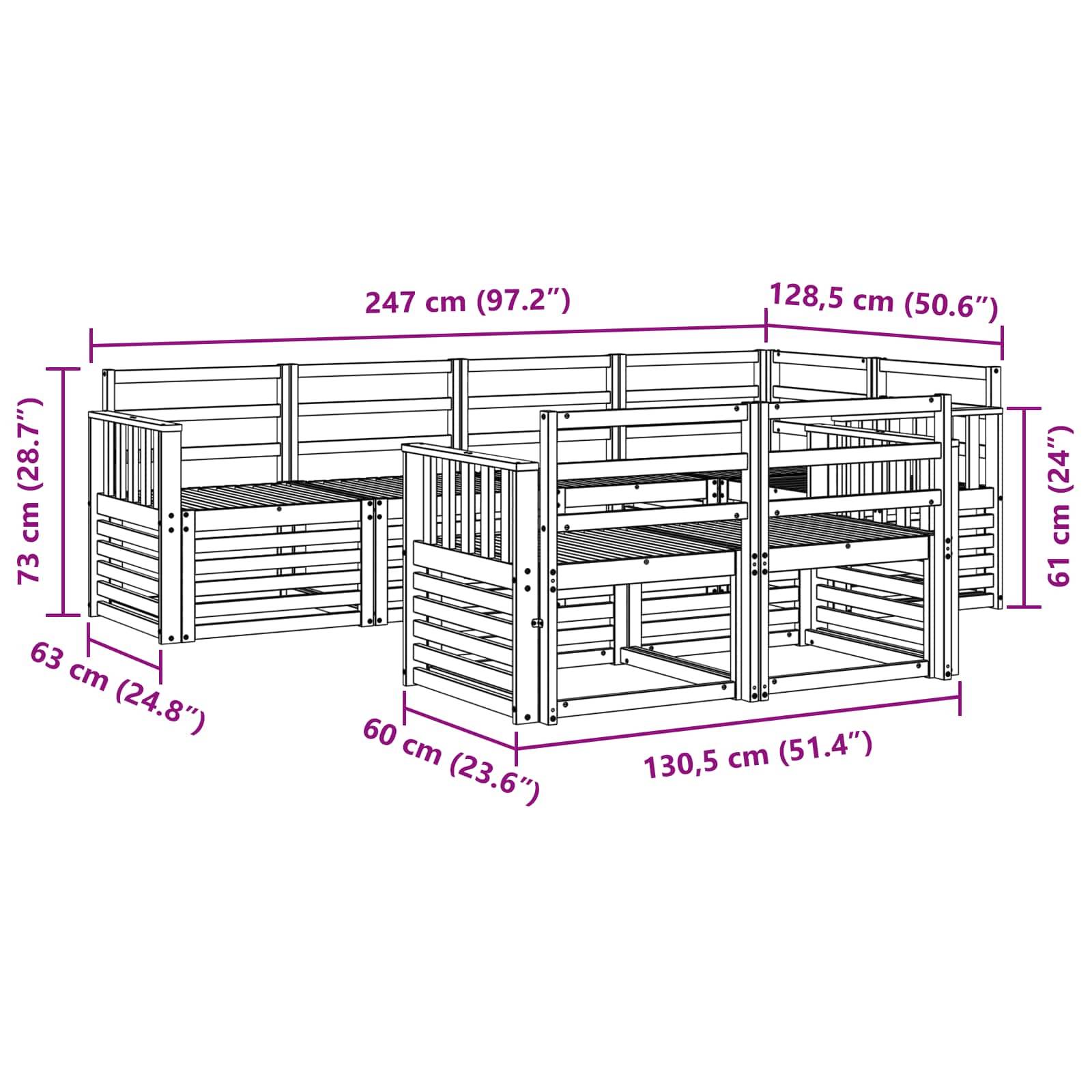 vidaXL Sofagarnituren 7 pcs Natur Massivholz Akazie