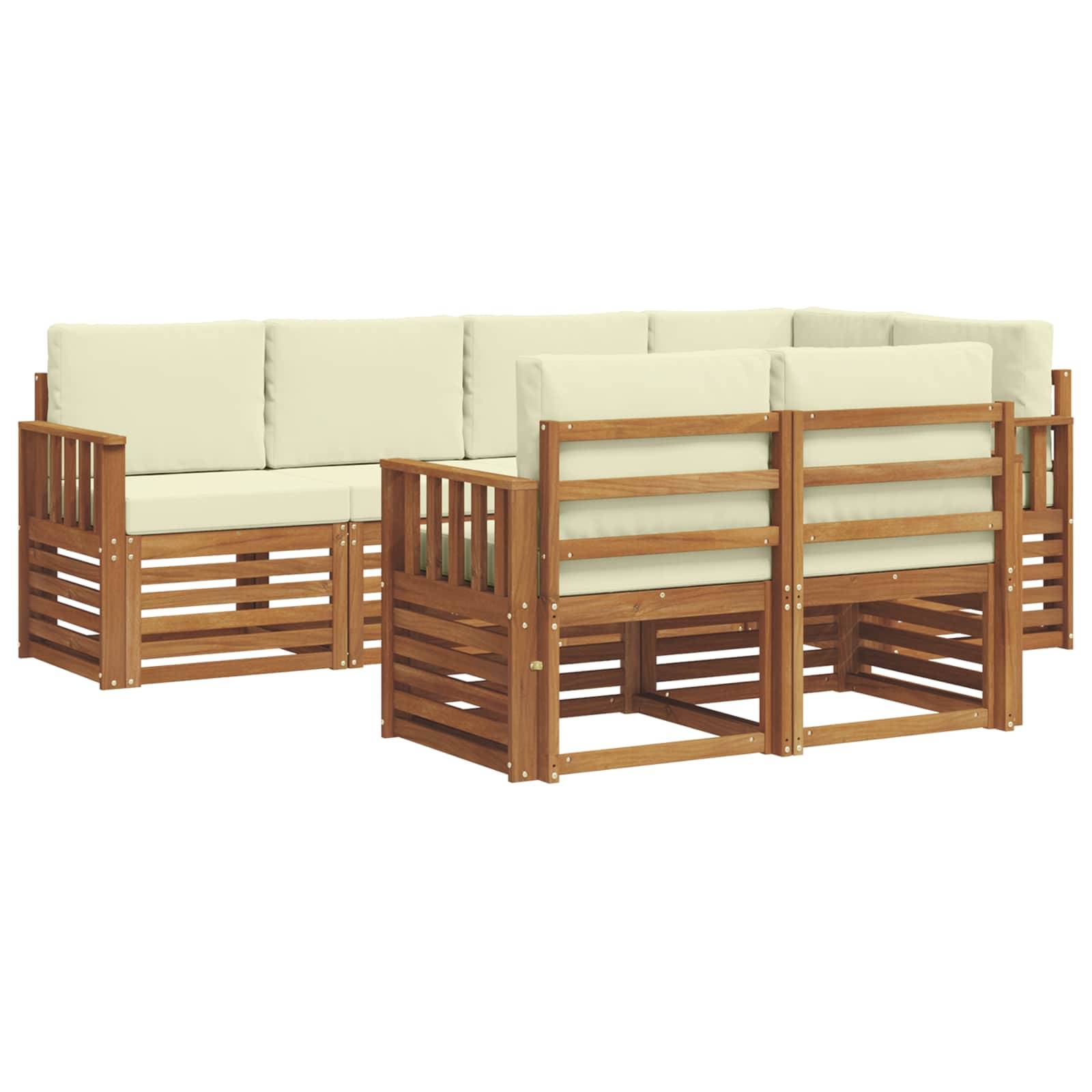 vidaXL Ecksofa Set mit Kissen 7 pcs Natur und Creme Massivholz Akazie