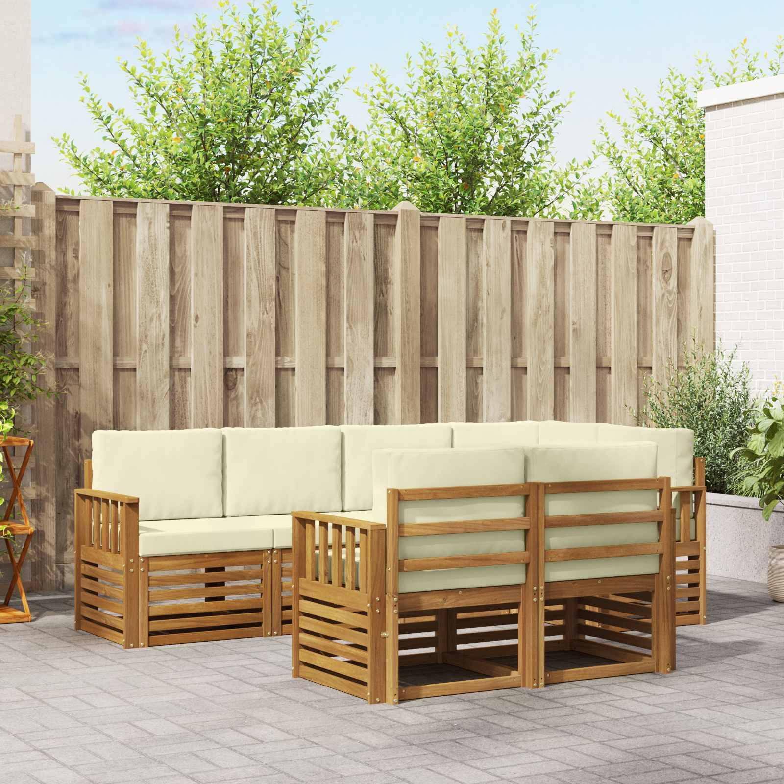 vidaXL Ecksofa Set mit Kissen 7 pcs Natur und Creme Massivholz Akazie