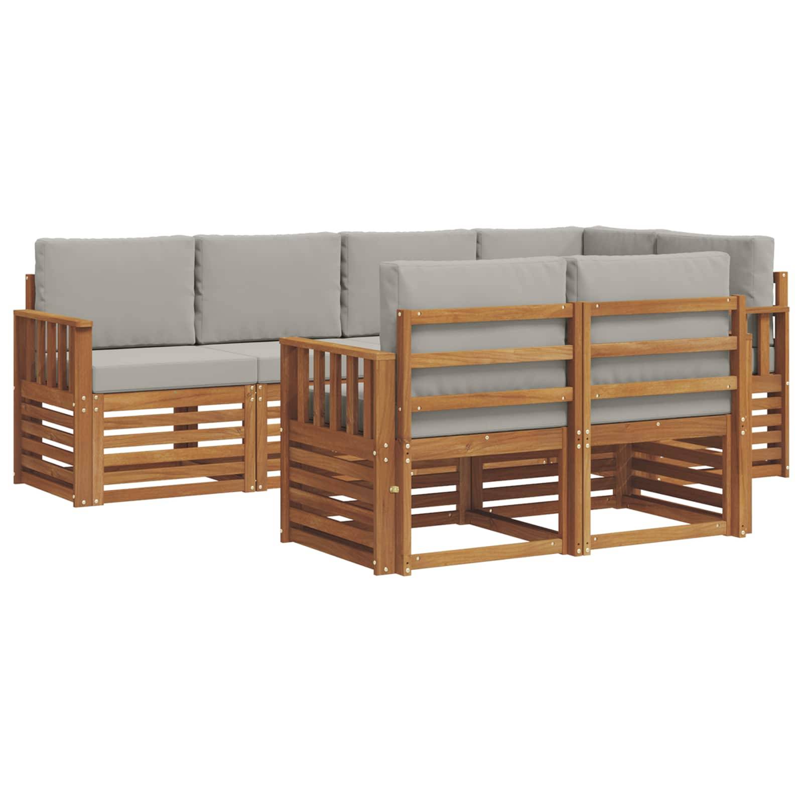 vidaXL Ecksofa Set 7 pcs Natürlich und Hellgrau Massivholz Akazie