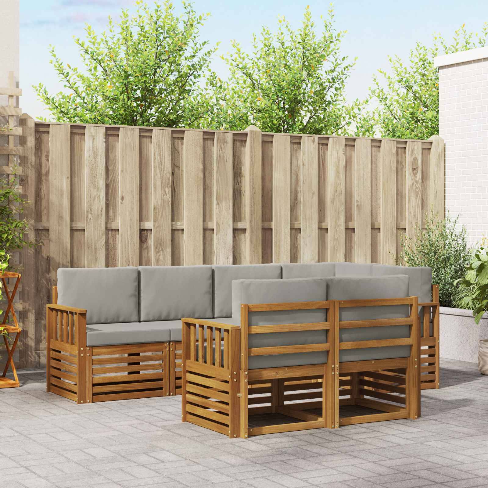 vidaXL Ecksofa Set 7 pcs Natürlich und Hellgrau Massivholz Akazie
