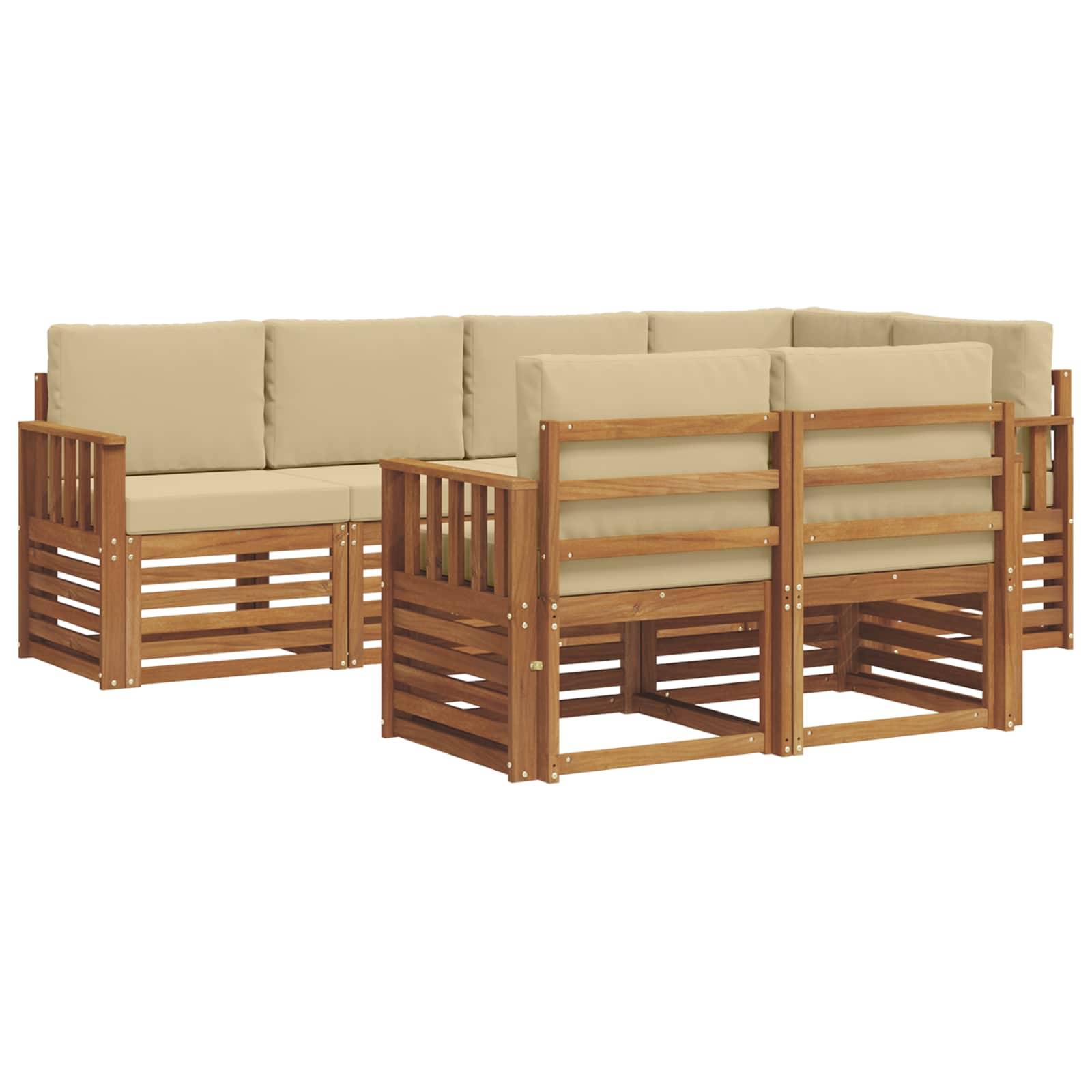 vidaXL Ecksofa Set mit Kissen 7 pcs Natur und Beige Massivholz Akazie