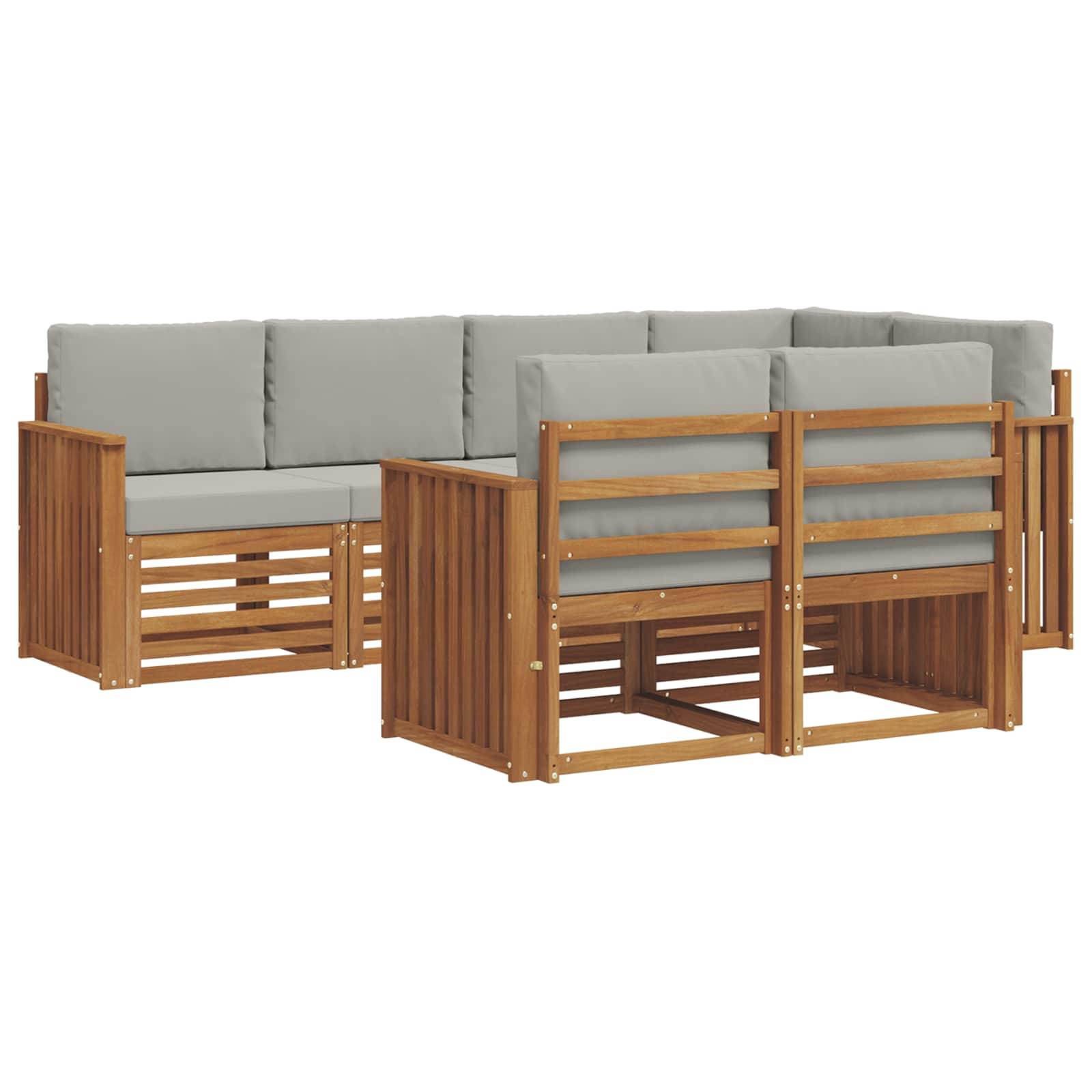 vidaXL Ecksofa Set 7 pcs Natürlich und Hellgrau Massivholz Akazie