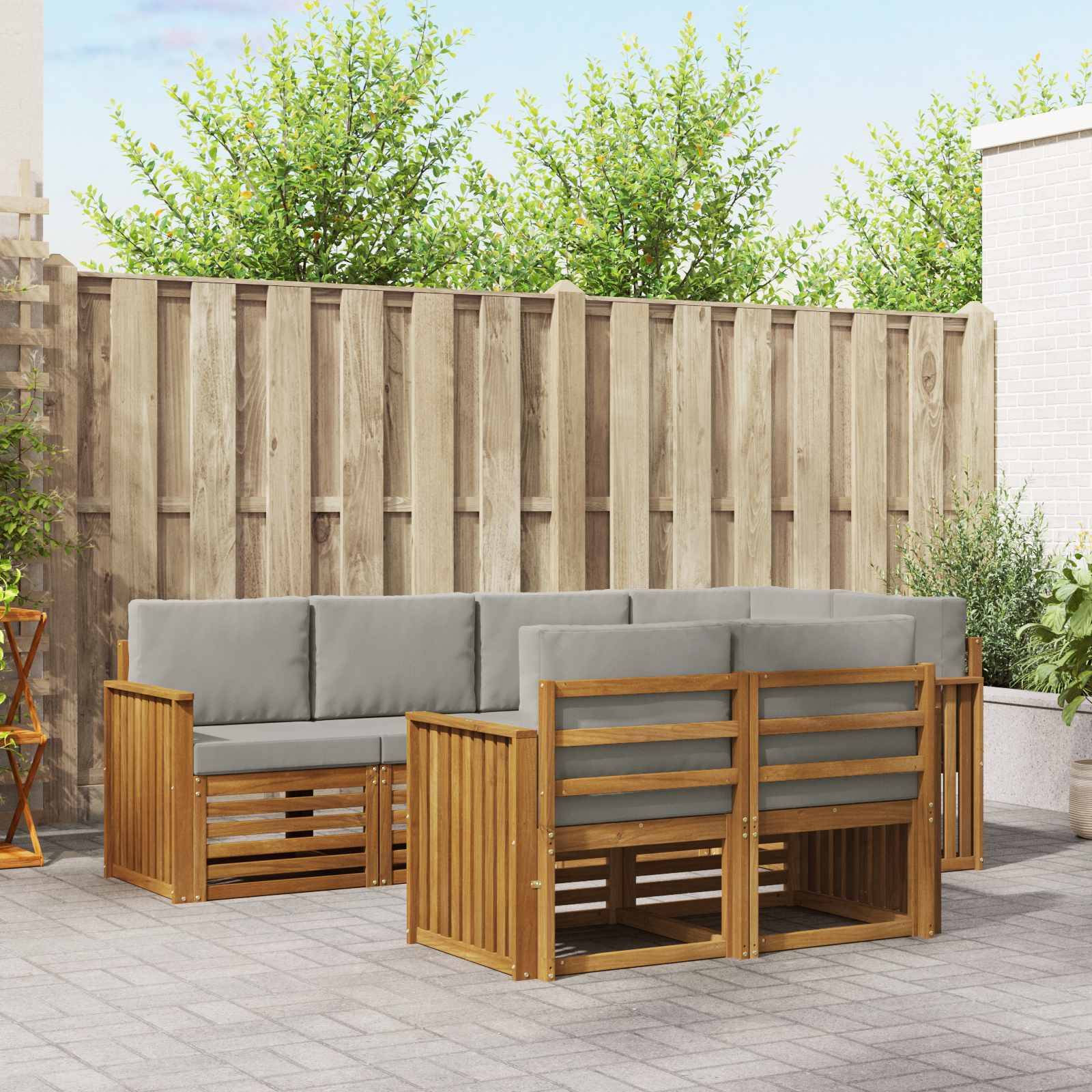 vidaXL Ecksofa Set 7 pcs Natürlich und Hellgrau Massivholz Akazie