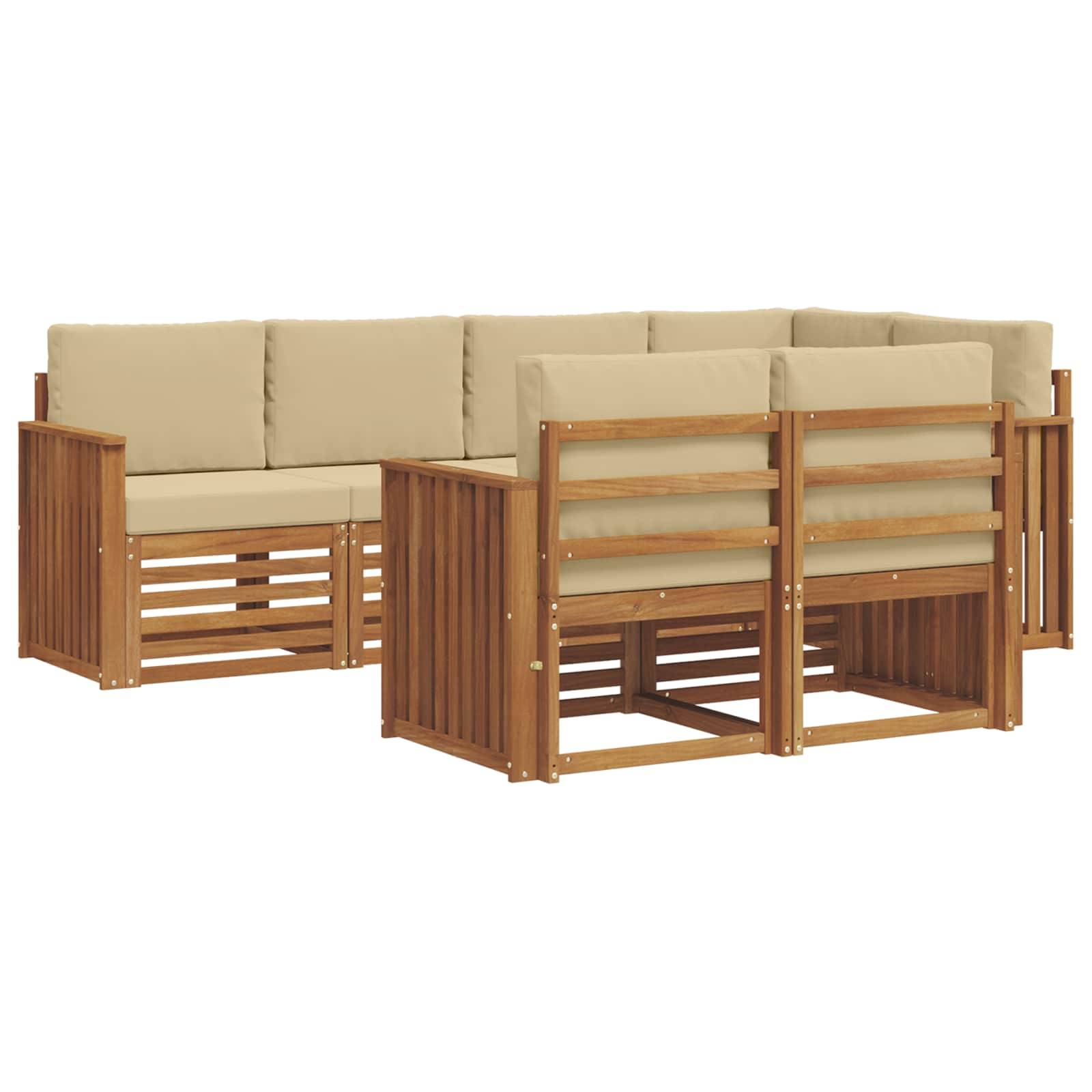 vidaXL Ecksofa Set mit Kissen 7 pcs Natur und Beige Massivholz Akazie