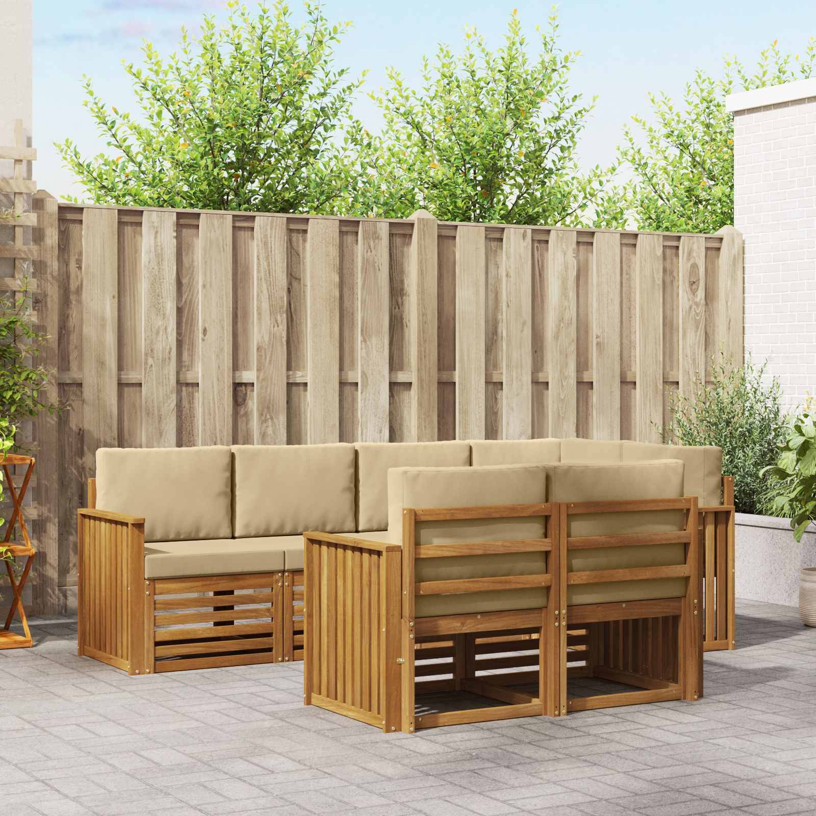 vidaXL Ecksofa Set mit Kissen 7 pcs Natur und Beige Massivholz Akazie